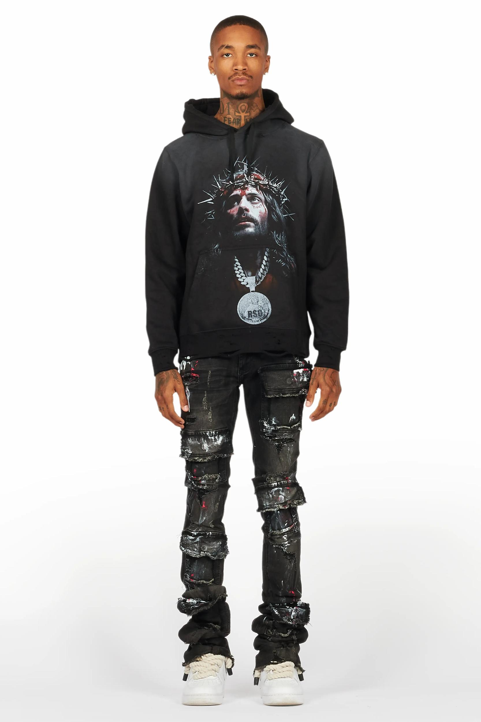 Amina Black Hoodie/Stacked Flare Jean Bundle Male Product Image