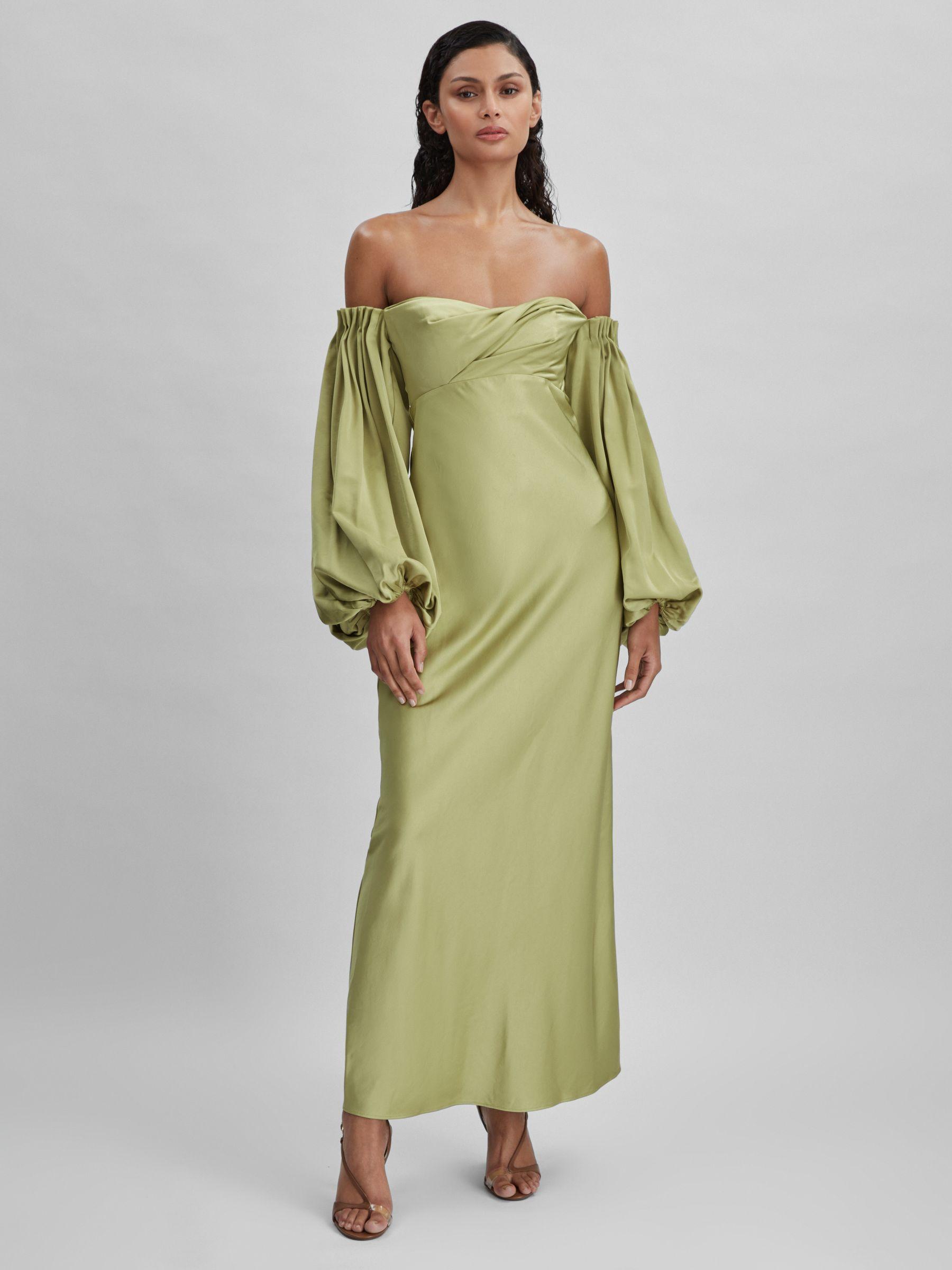 Significant Other Satin Off-The-Shoulder Maxi Dress in Sage Product Image
