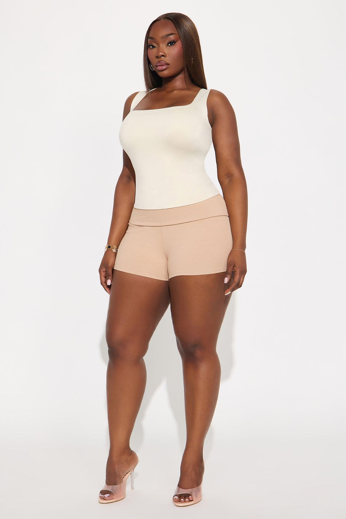 Contour Double Lined Square Neck Tank Top - Bone Female Product Image