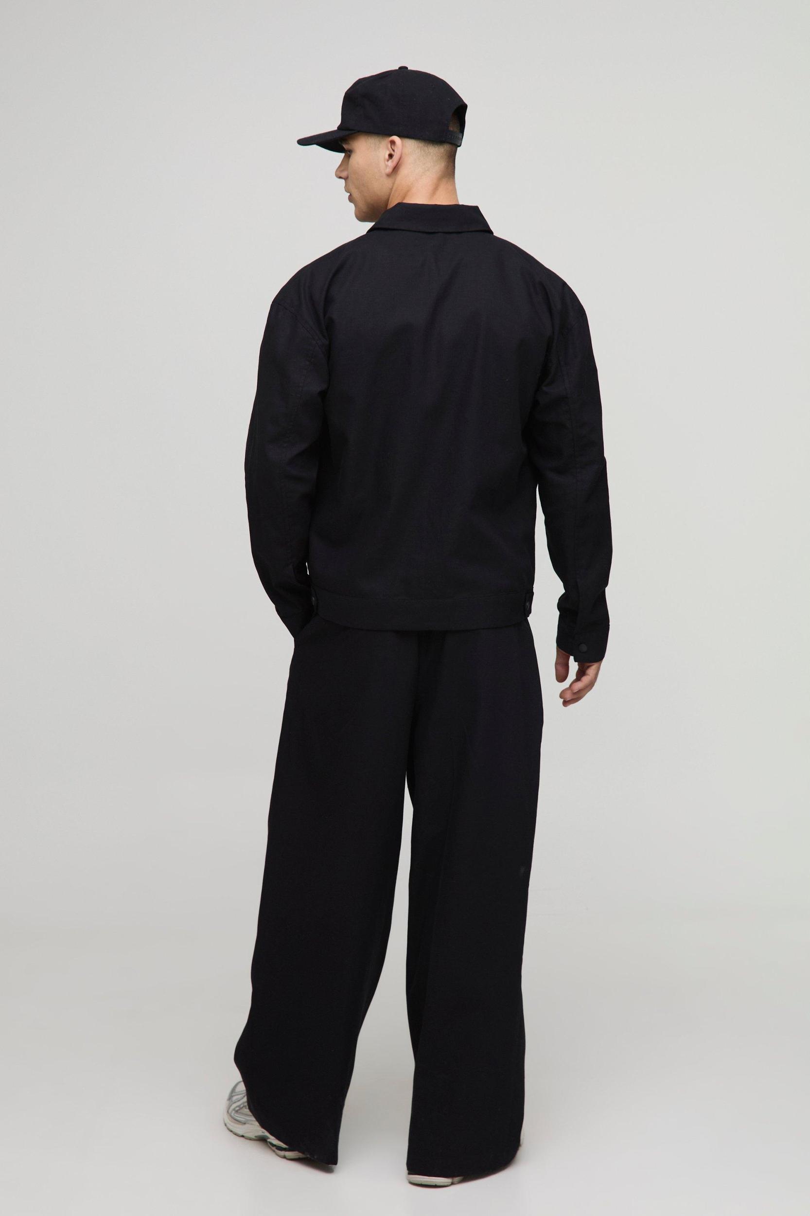 Wide Leg Pleat Front Linen Blend Fixed Waist Trouser | boohooMAN USA Product Image