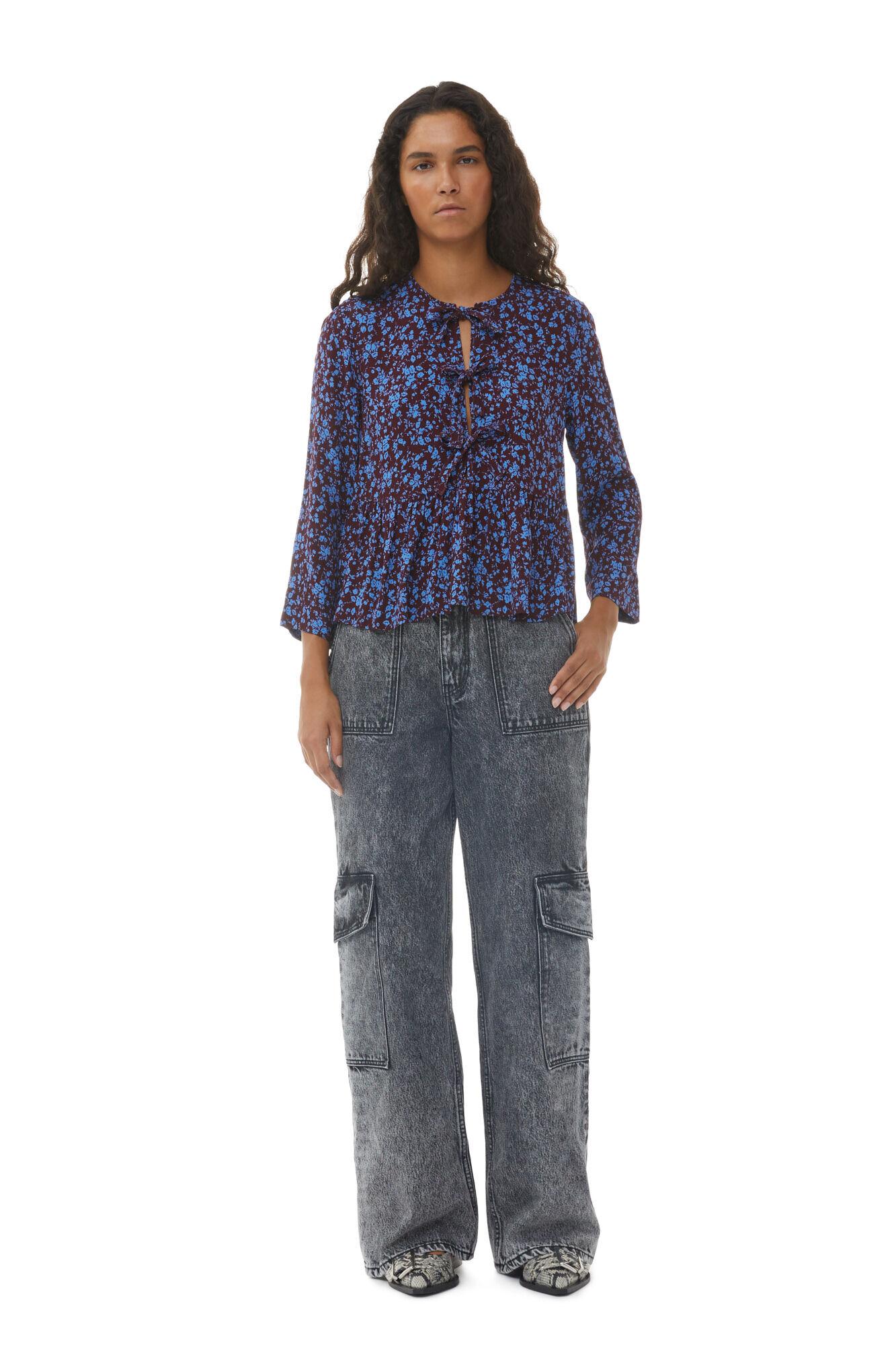 Printed Crepe Peplum Blouse Product Image