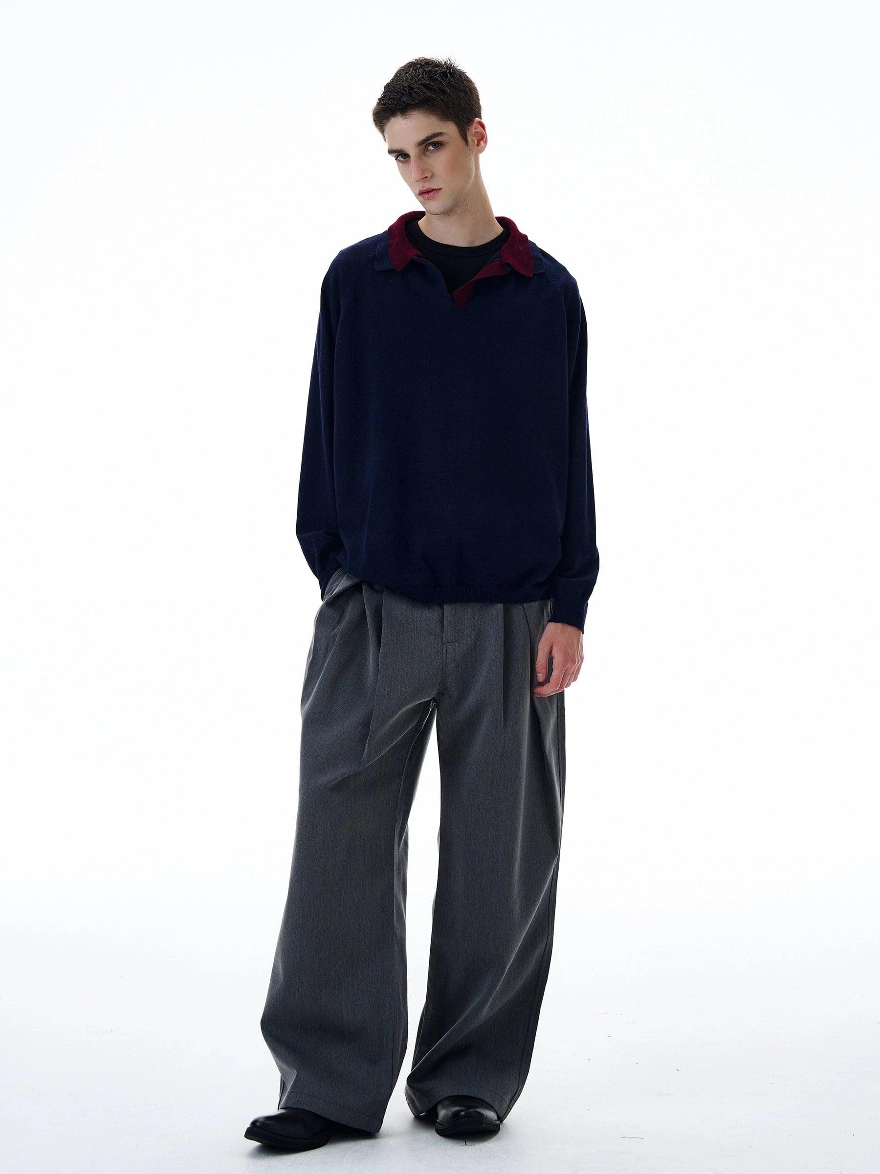 RT No. 20023 KNIT NAVY POLO COLLAR SWEATER Product Image