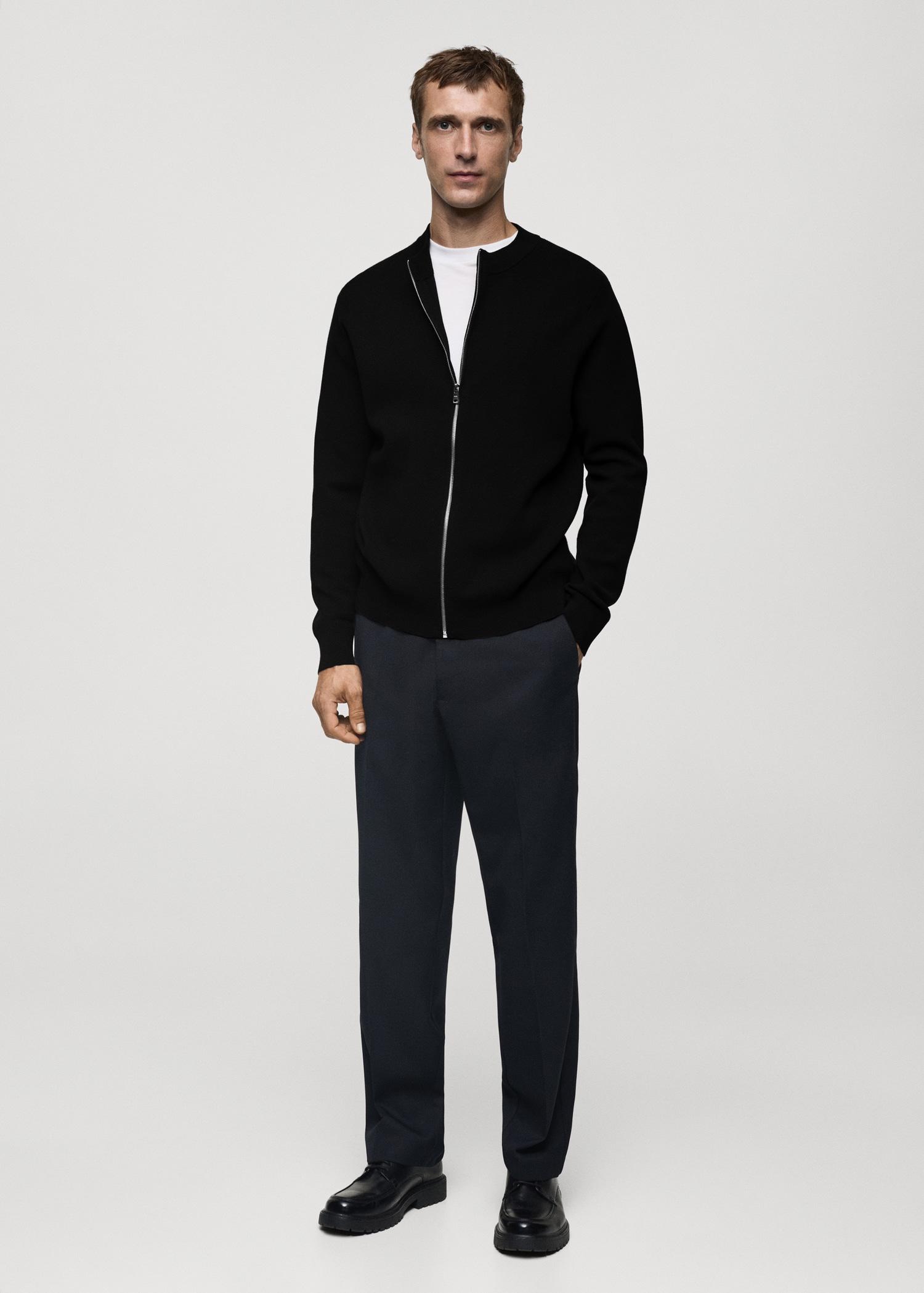 Medium-knit zip-up cardigan - Men | MANGO USA Product Image
