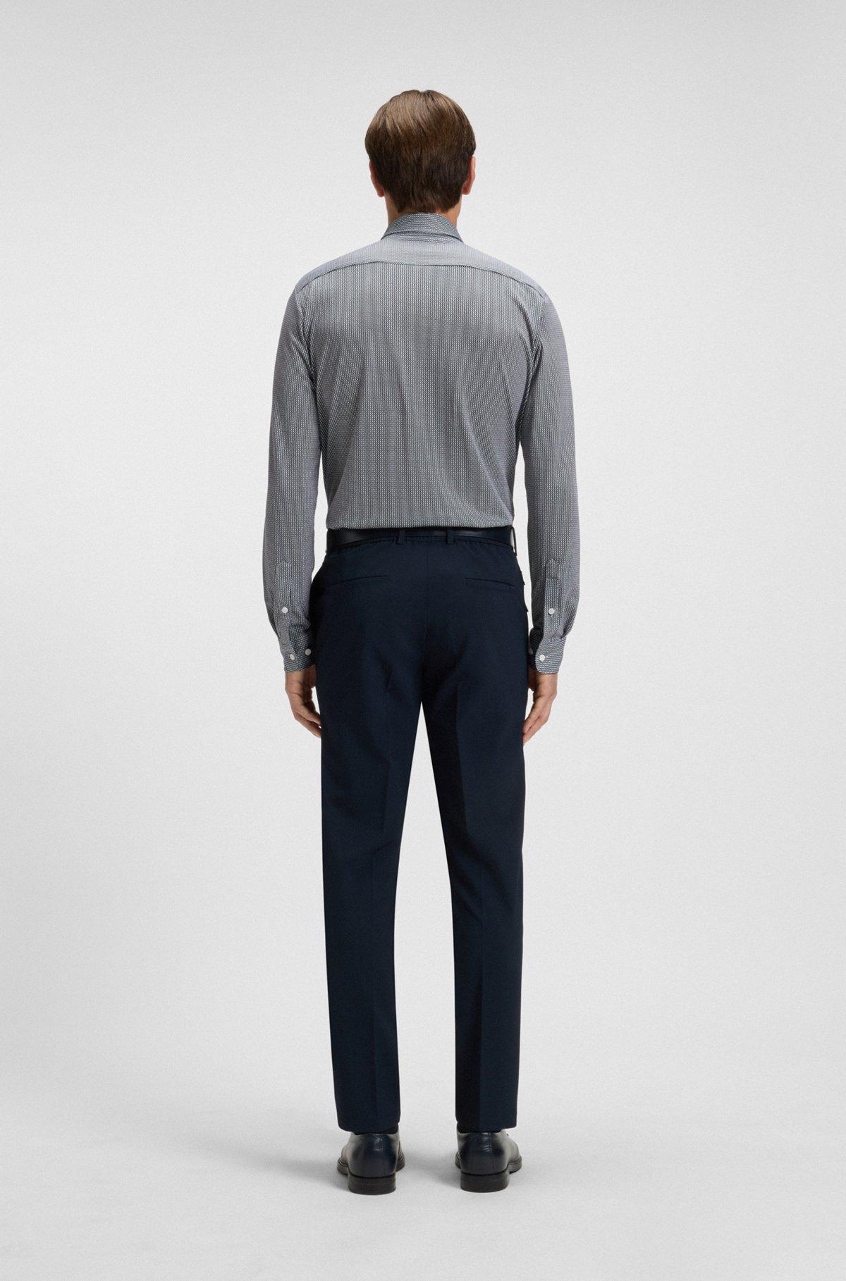 BOSS - Slim-fit shirt in patterned flex-weave fabric - Dark Blue Product Image
