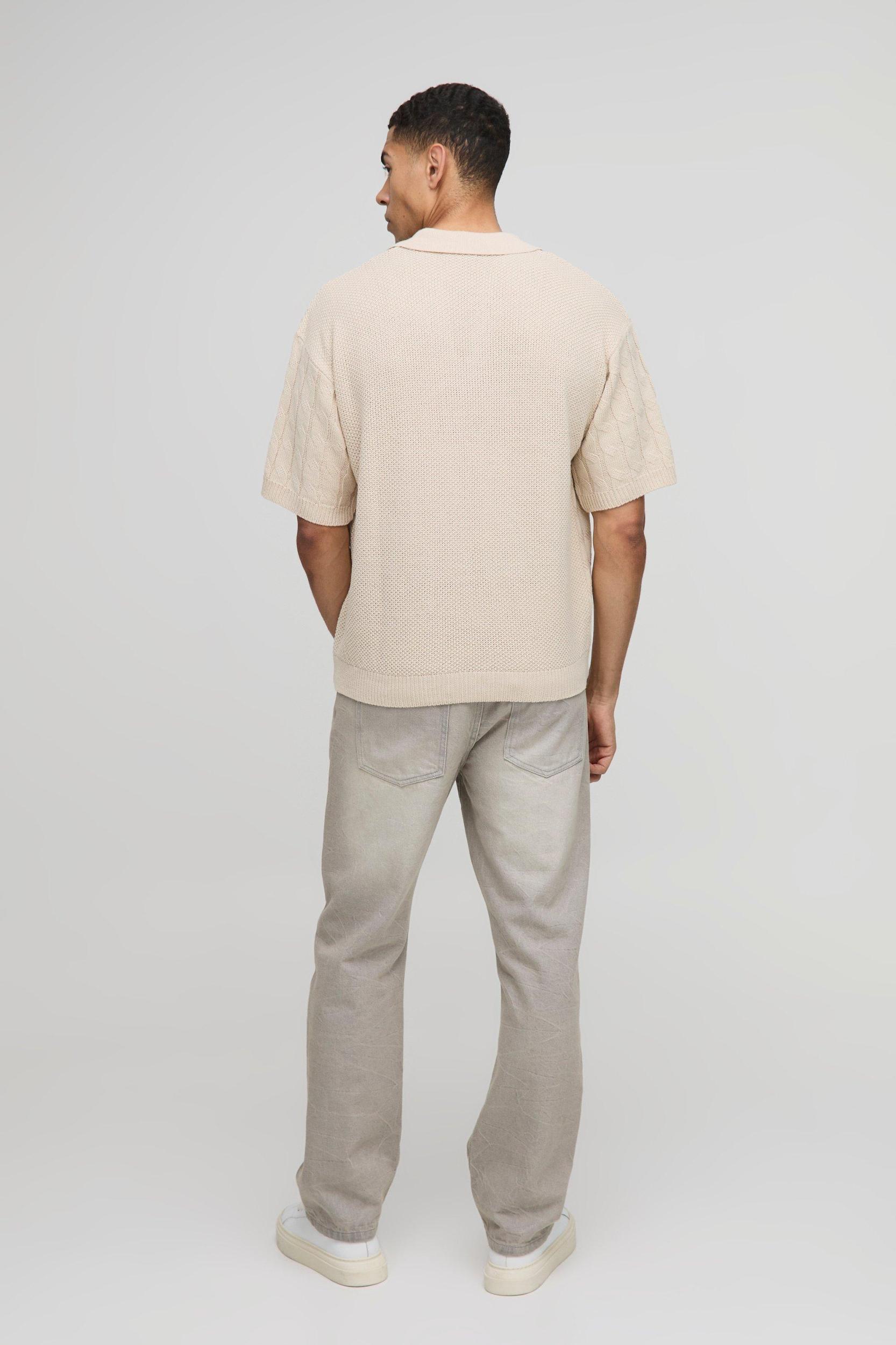 Oversized Boxy Revere Collar Twisted Cable Knitted Polo | boohooMAN USA Product Image