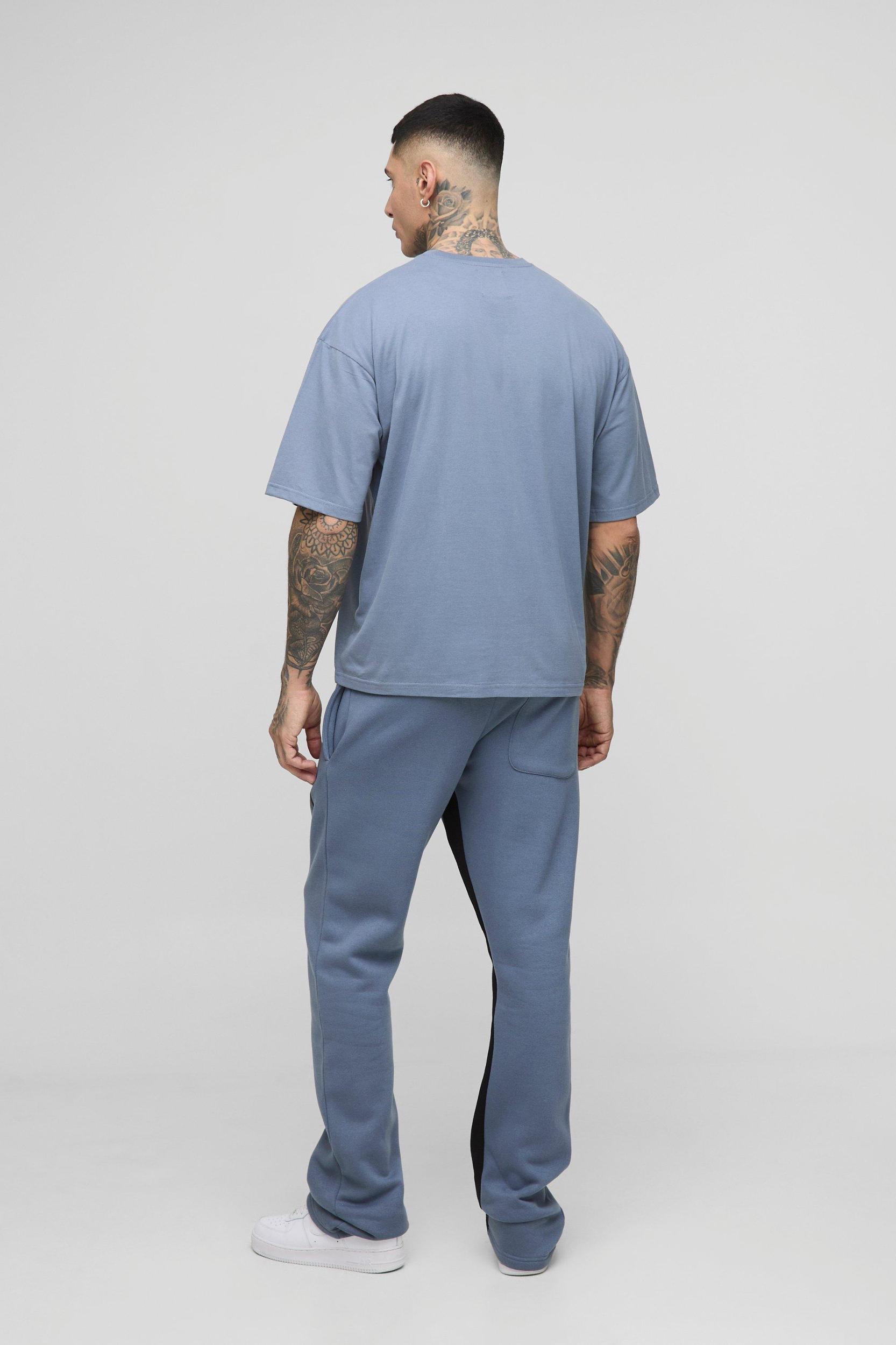 Tall Oversized Boxy Spray Paint Print T-Shirt & Slim Gusset Jogger Tracksuit | boohooMAN USA Product Image