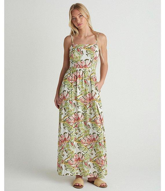 Hurley Malibu Sleeveless Tropical Floral/Leaf Print Long Dress Product Image