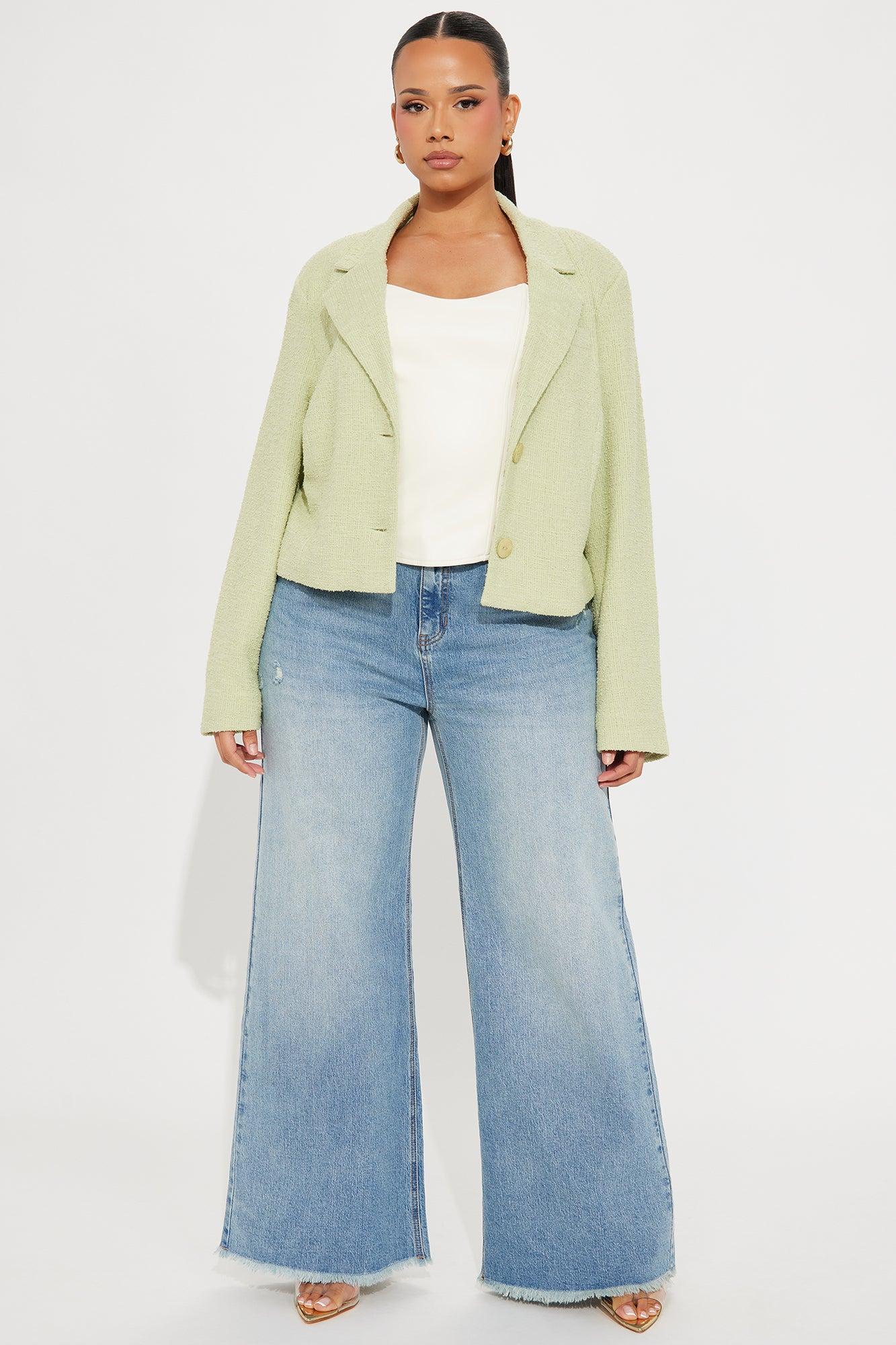 Dana Cropped Solid Tweed Blazer - Sage Product Image