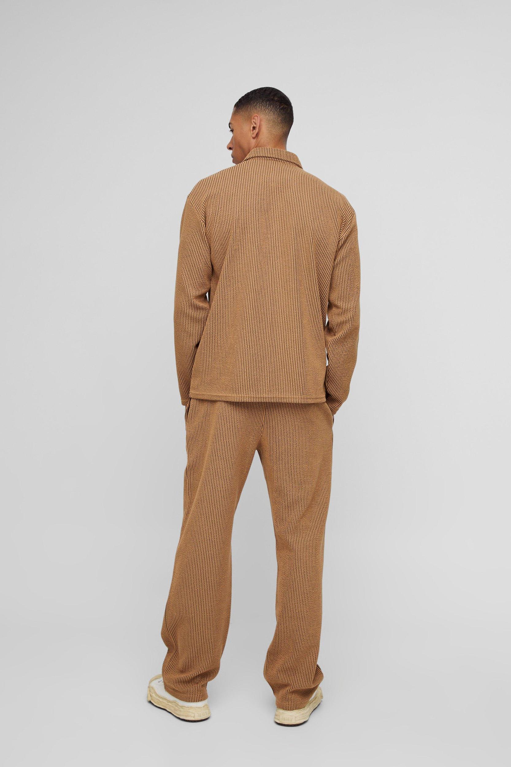Oversized Two-tone Zip Ribbed Jersey Shirt & Straight Sweatpants Set | boohooMAN USA Product Image