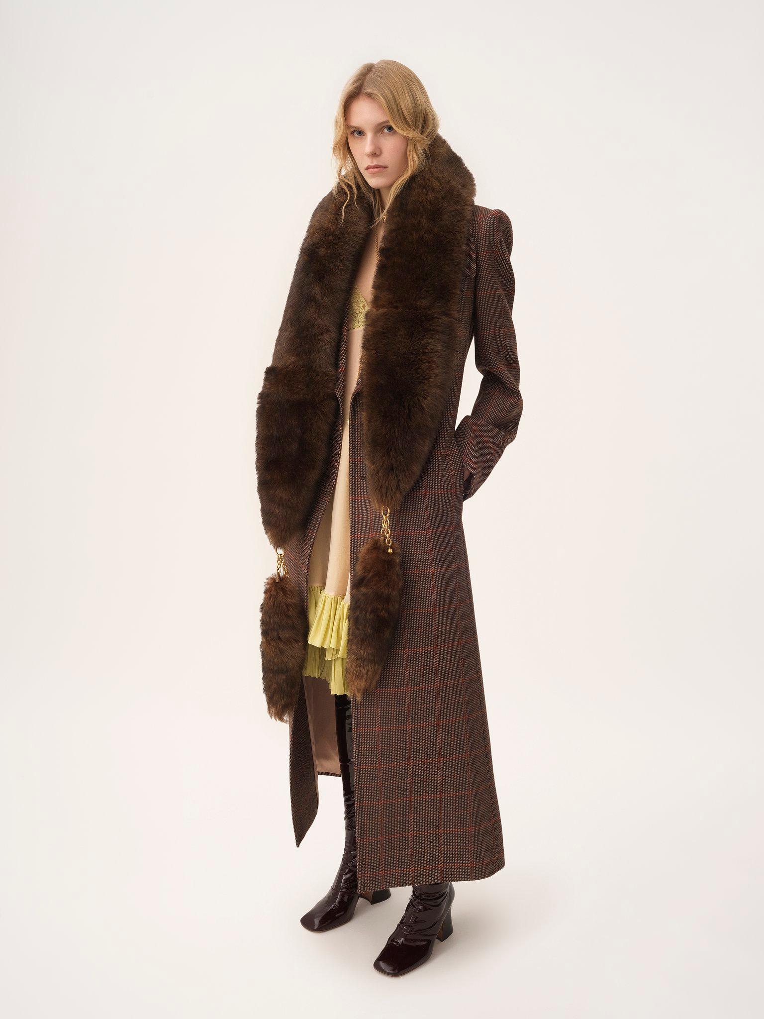 Long double-breasted coat in check wool Product Image