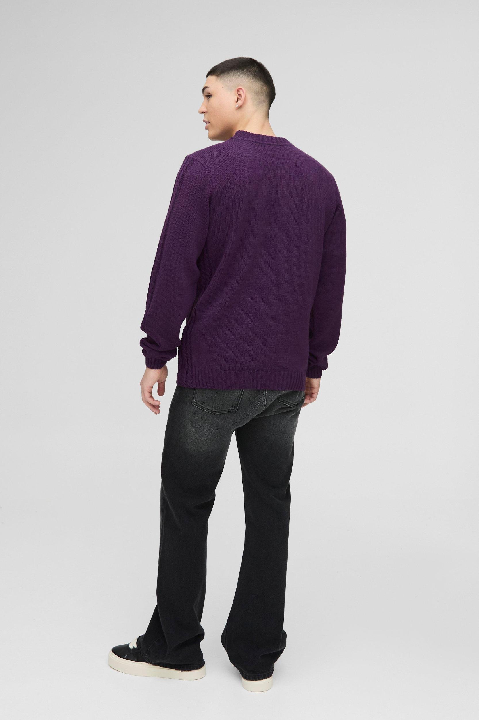 Regular Fit Cable Knit Seam and Hem Sweater | boohooMAN USA Product Image