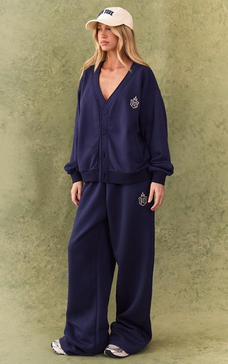 Navy Embroidered Boxy Sweat Cardigan Product Image