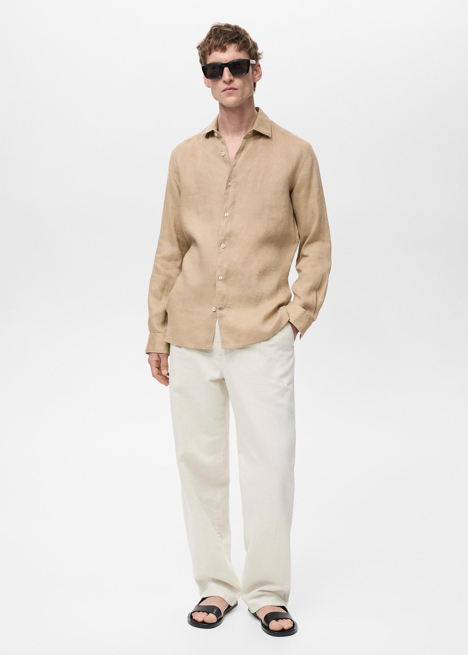 100% linen slim-fit shirt - Men | MANGO USA Product Image