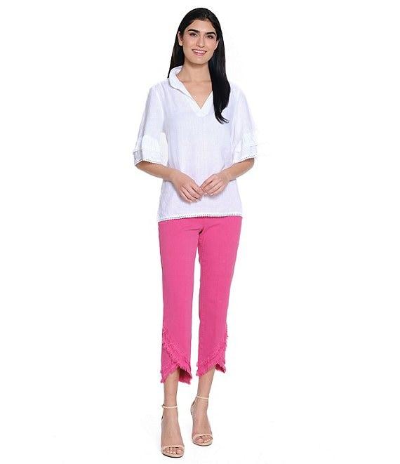 John Mark Embroidery Wire Neck Elbow Length Sleeve Hi-Low Hem Tunic Product Image