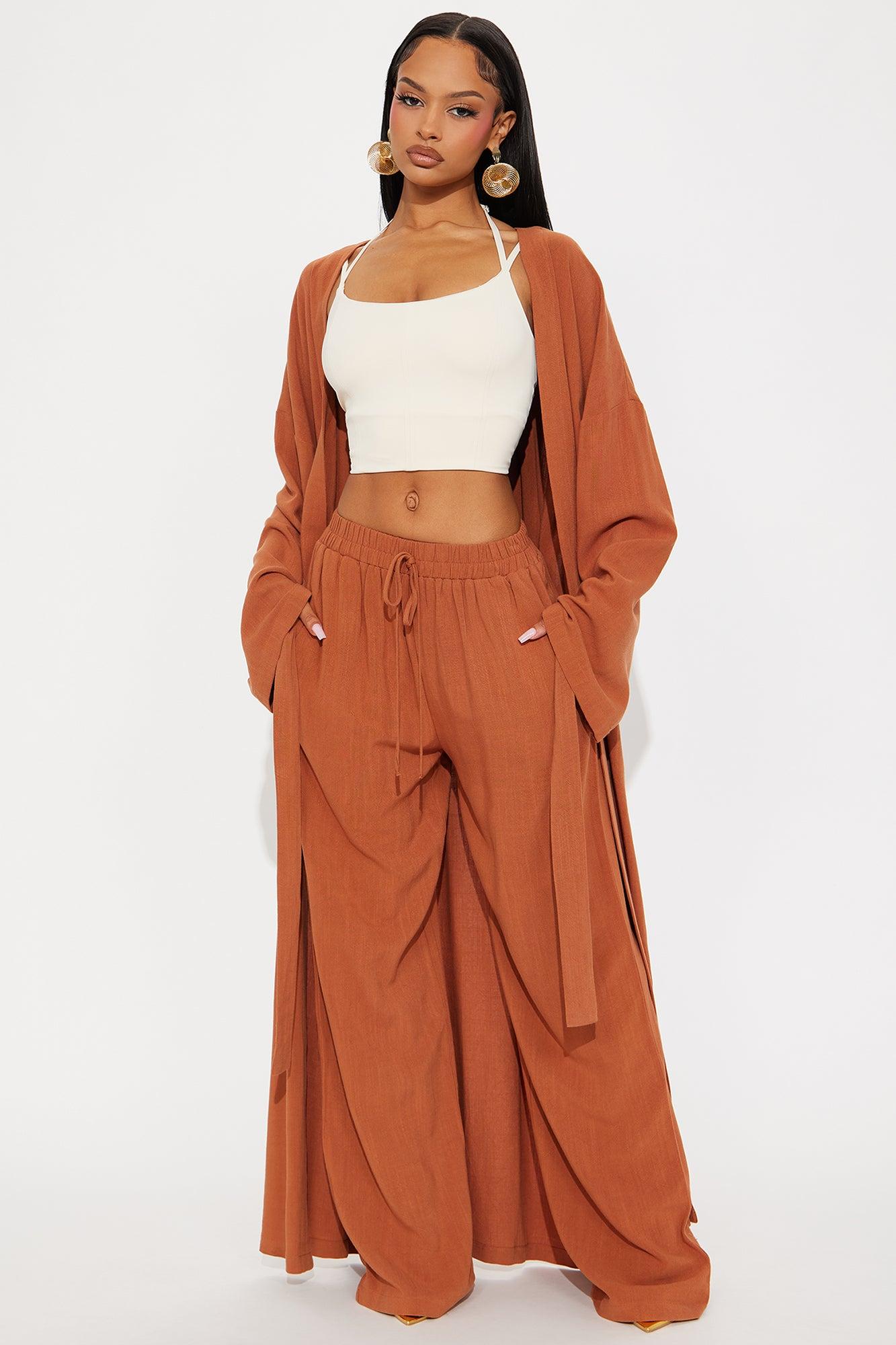 Vacay Vibe Linen Wide Leg Pant Set - Rust Product Image