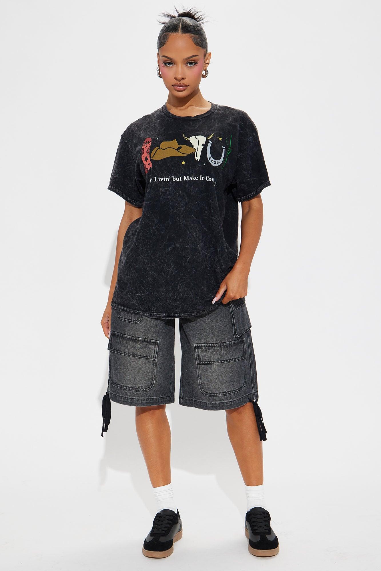 Make It Cowboy Washed Tee - Black Product Image