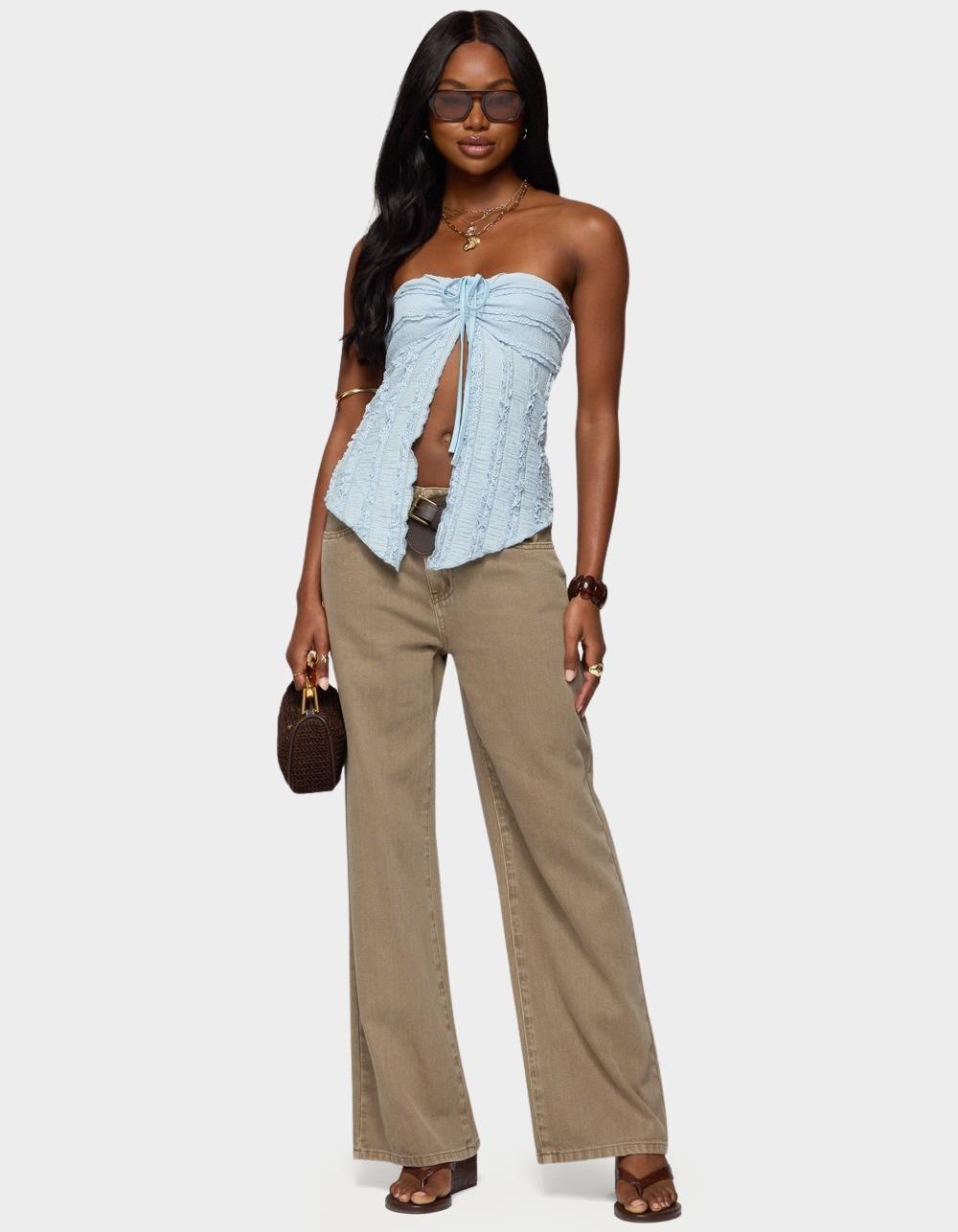 EDIKTED Textured Ruffle Split Front Strapless Top - LIGHT BLUE Product Image