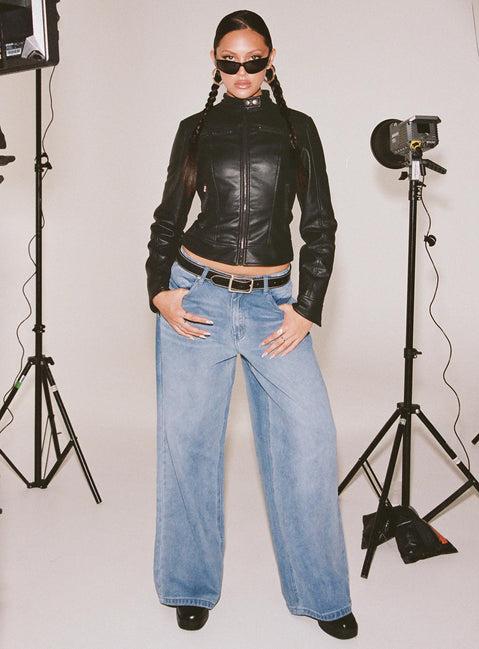 Naylor Mid Rise Wide Leg Jeans Light Blue Wash Product Image