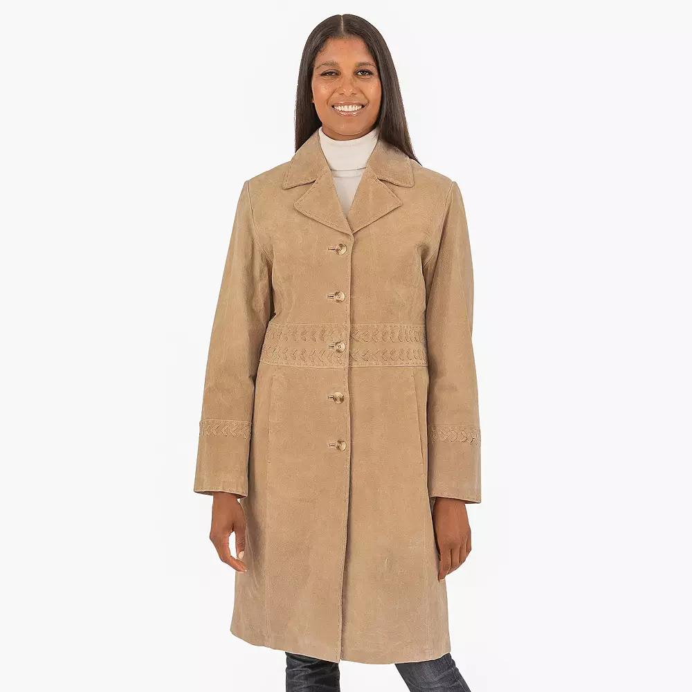 Women's Fleet Street Brushed Leather Walking Coat with Stitch Detail, Size: Large, Chamois Product Image