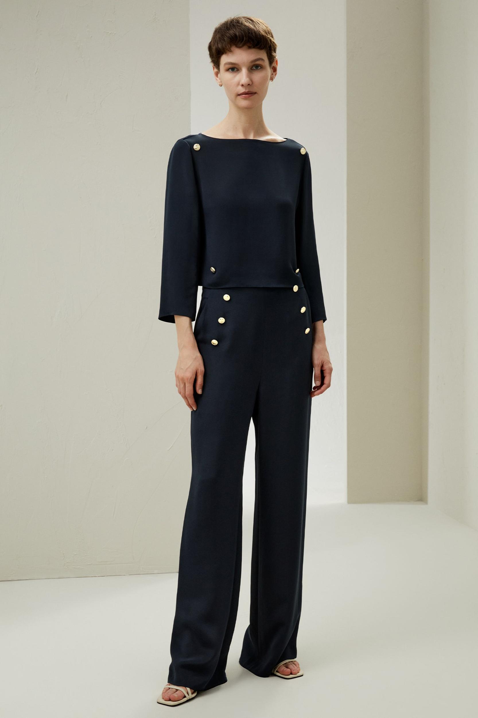 Dubrovnik 3/4 Sleeved Silk Top With Button Accents Product Image