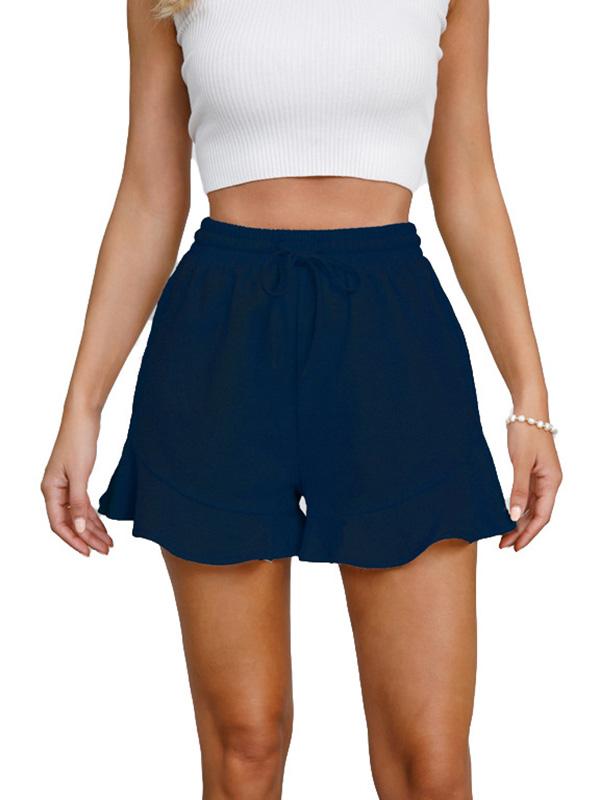 Loose Wide Leg Drawstring Elasticity Solid Color Split-Joint Shorts Product Image