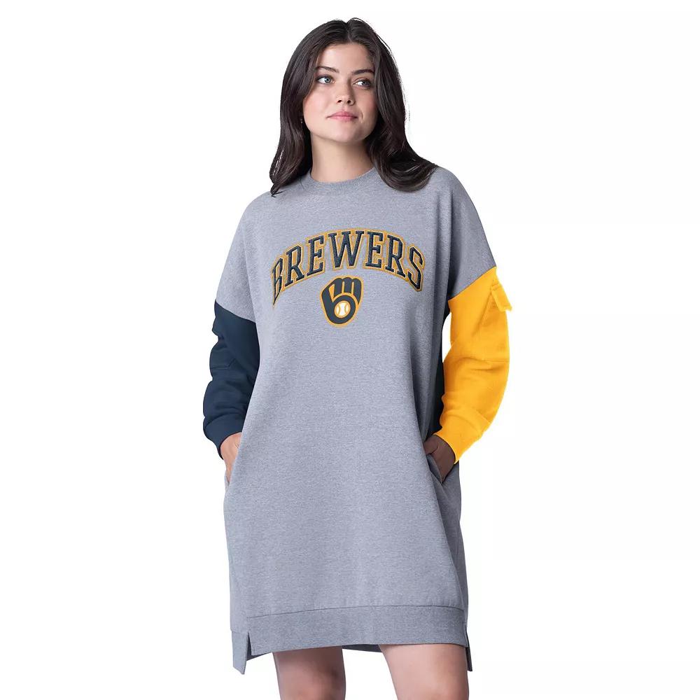 Women's G-III 4Her by Carl Banks Heather Gray Milwaukee Brewers Free Ball Long Sleeve Sneaker Dress,  Product Image