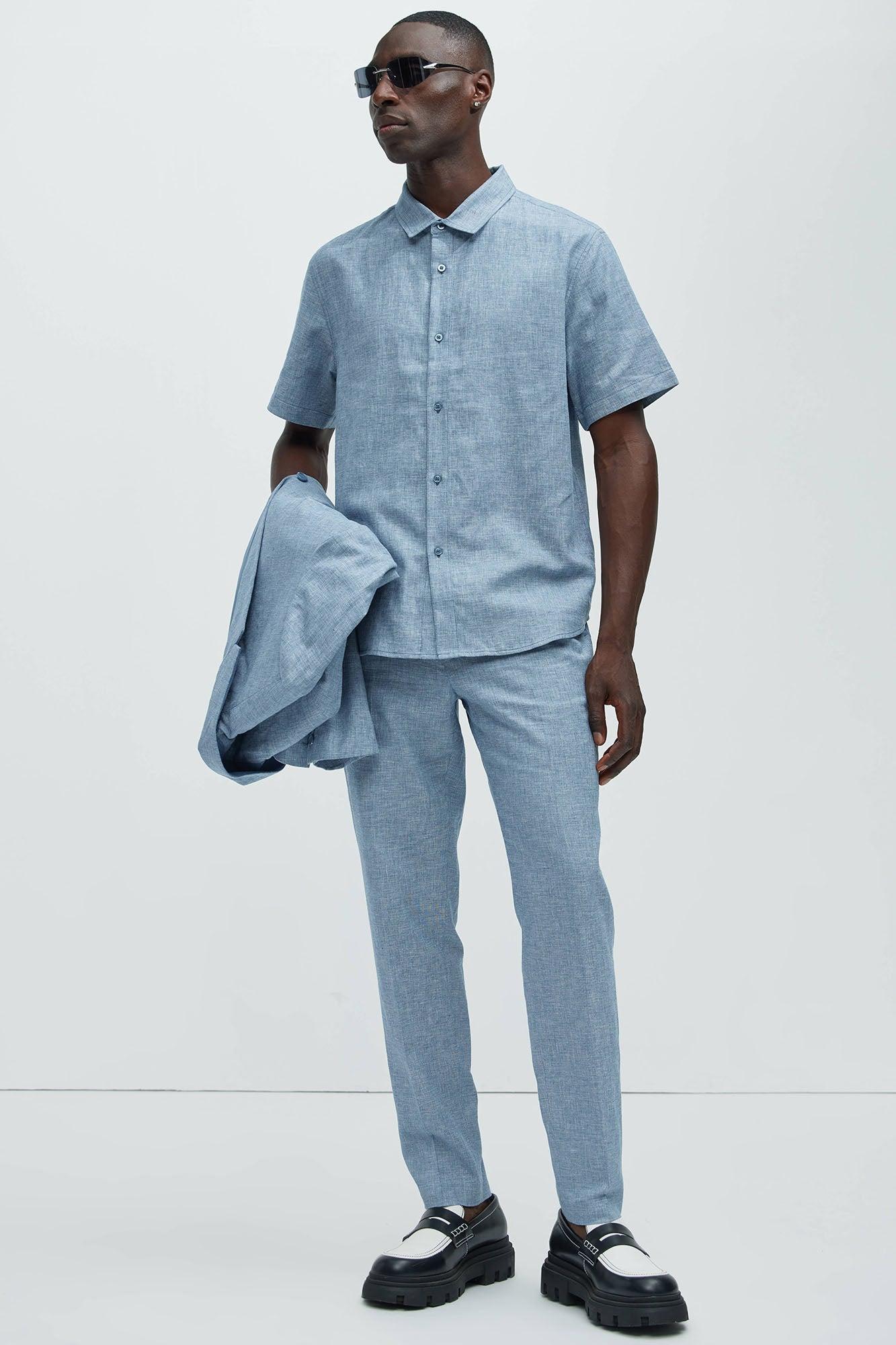 Bahamas Linen Classic Button Up Shirt - Blue Product Image