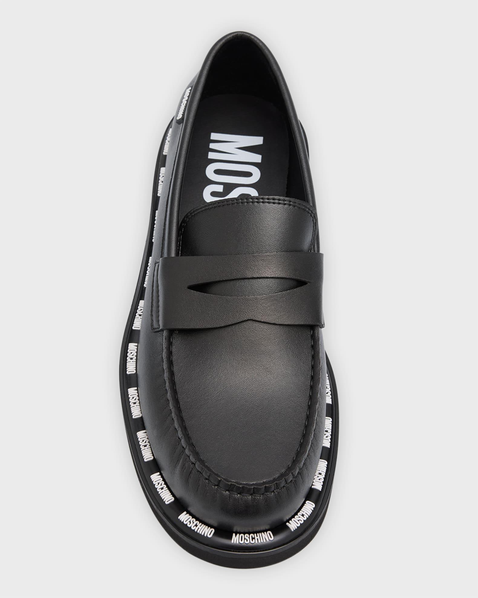 Men's Leather Penny Loafers with Logo Trim  Product Image