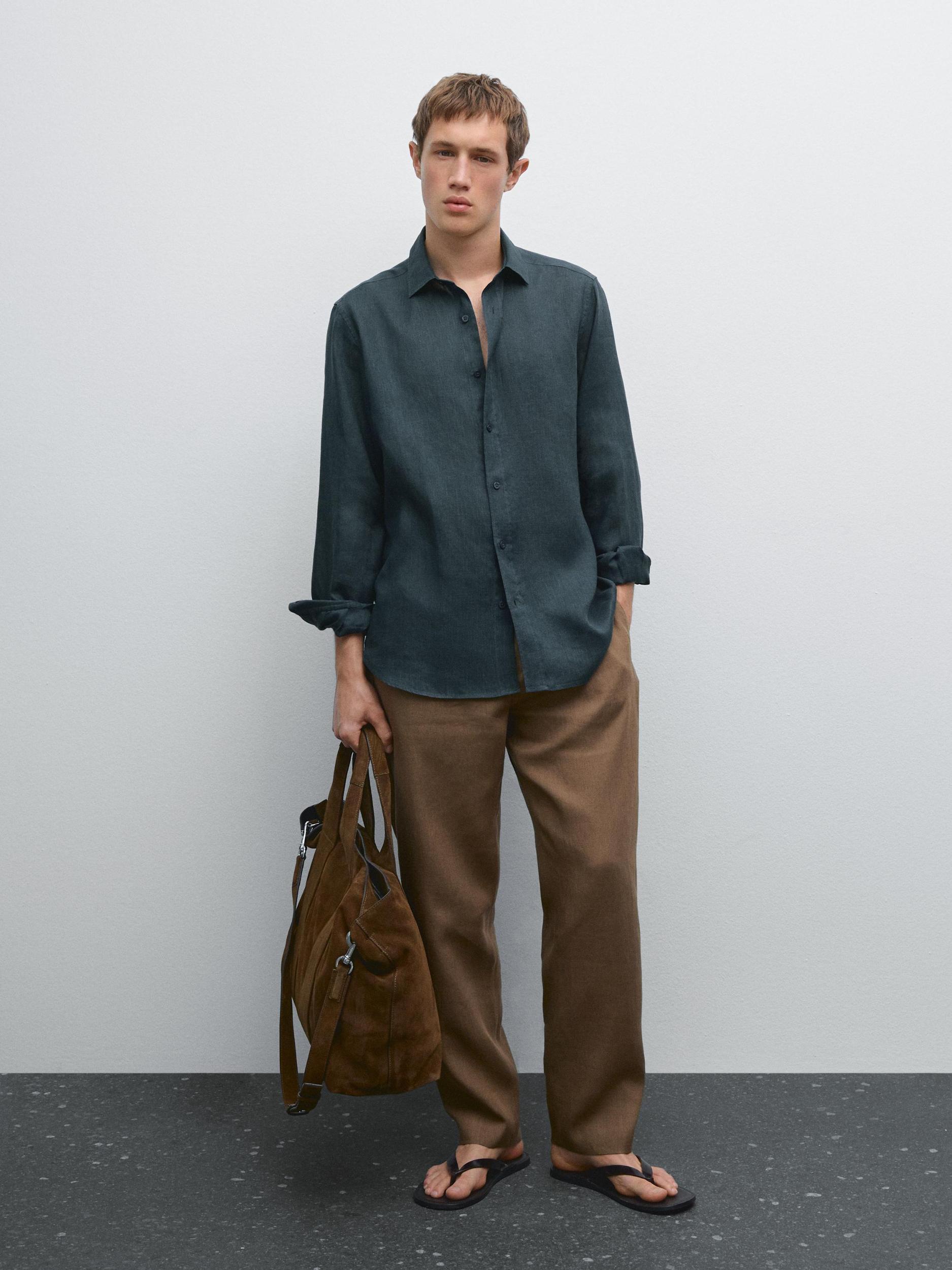 100% linen slim fit shirt Product Image