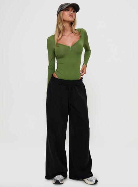 Delgado Long Sleeve Bodysuit Olive Product Image