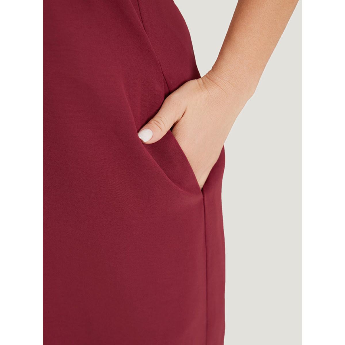 Plus Size Burgundy Plain Ruffle Cap Sleeve V Neck Zipper Jumpsuit Women Casual Cap Sleeve V-neck Dailywear Loose Jumpsuits BloomChic 18-20/2X Product Image