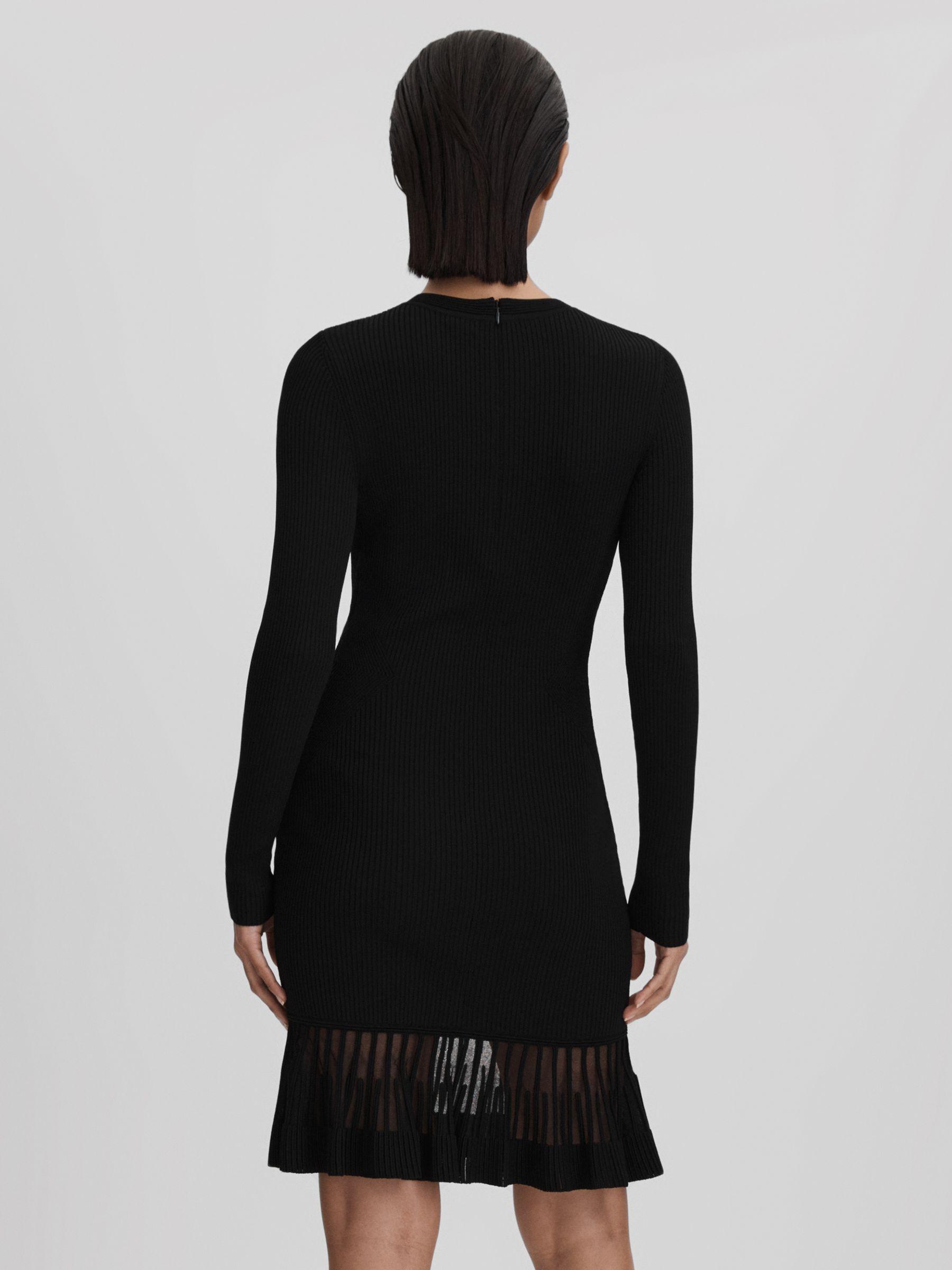 Knitted Sheer Flared Mini Dress in Black Product Image