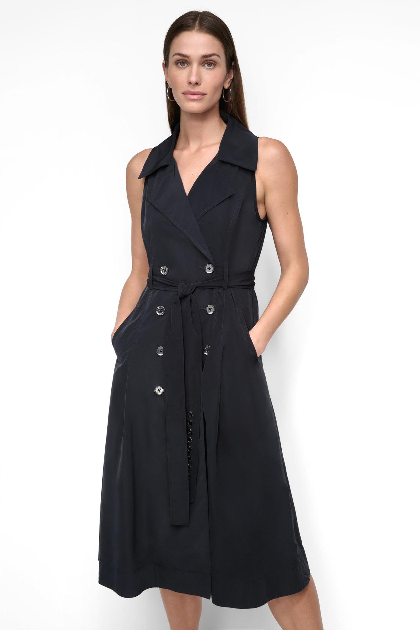 SLEEVELESS TECH COTTON BELTED MIDI DRESS Product Image