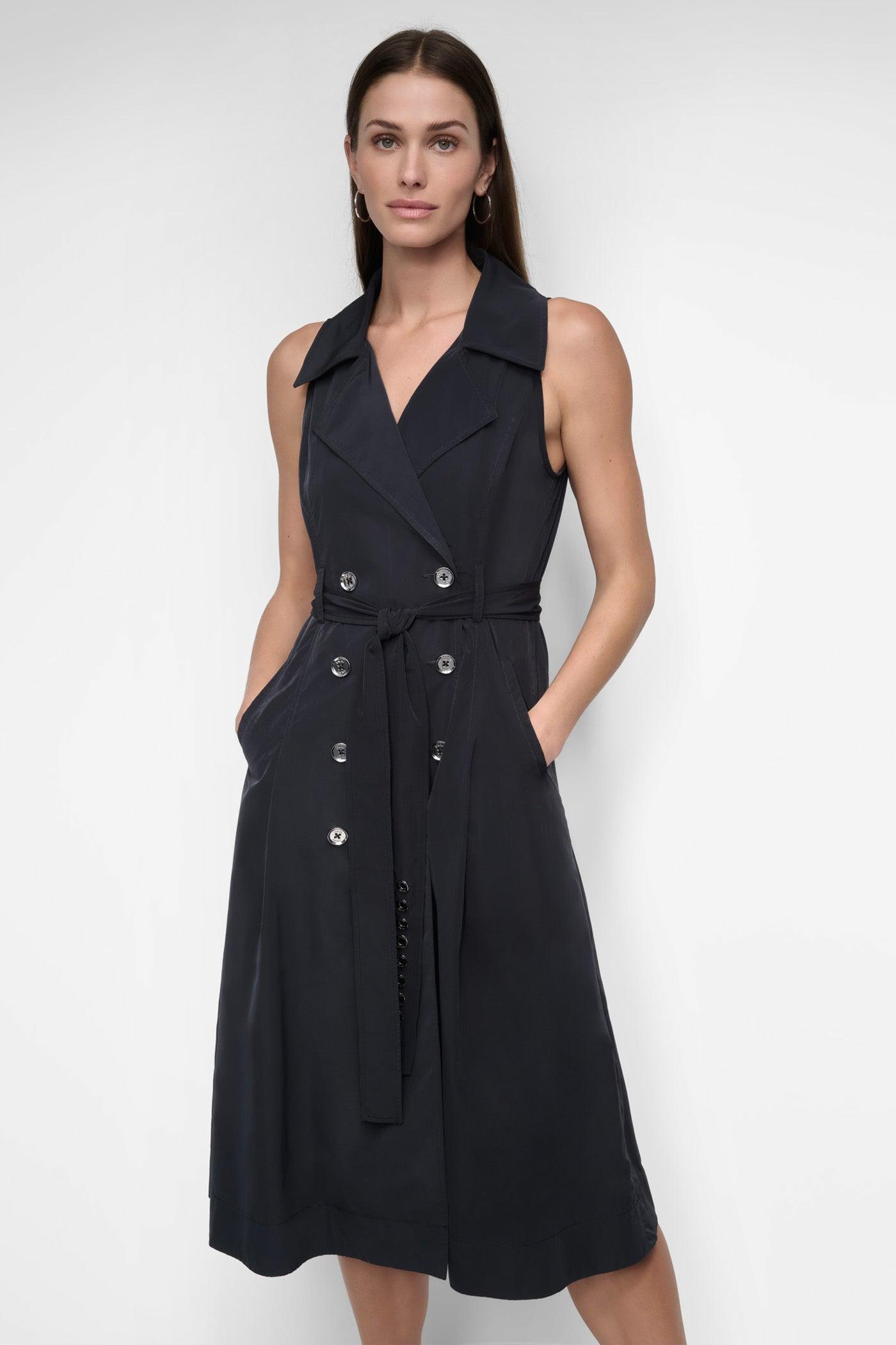 SLEEVELESS TECH COTTON BELTED MIDI DRESS Product Image