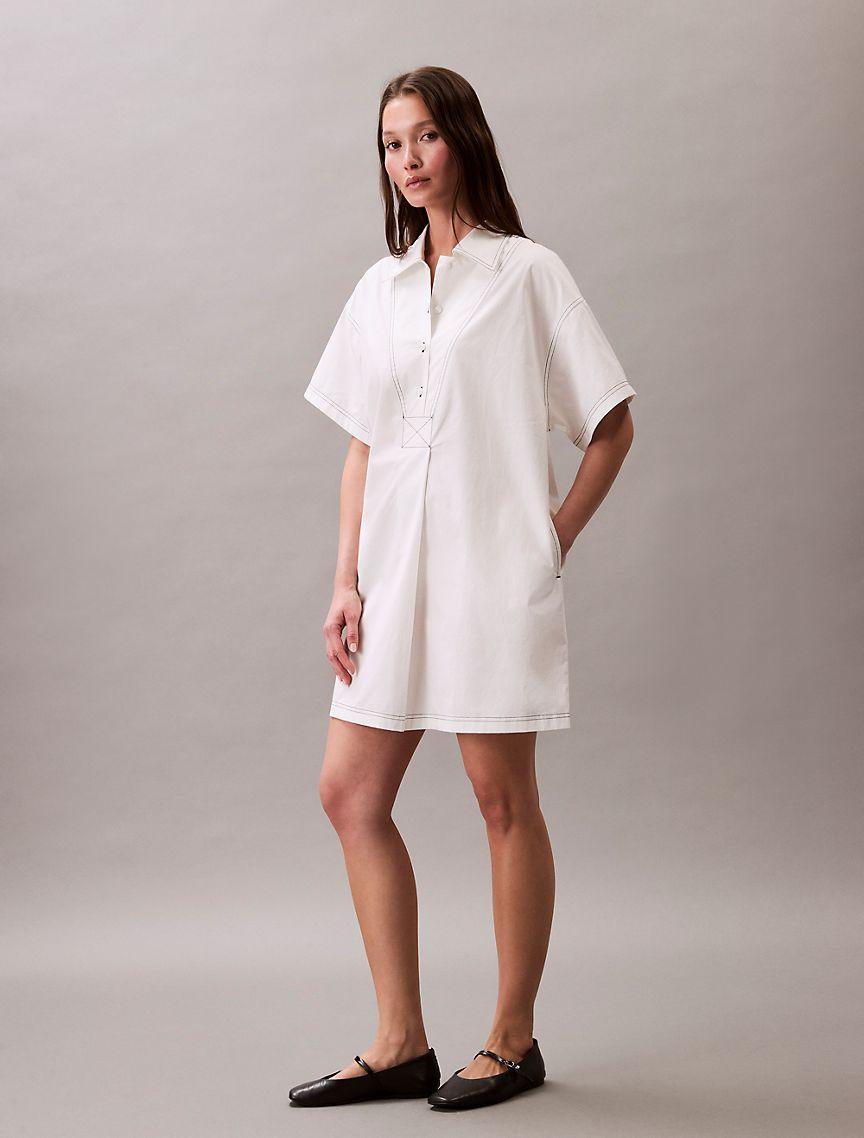 Calvin Klein Womens Cotton Twill Mini Shirt Dress - White Product Image