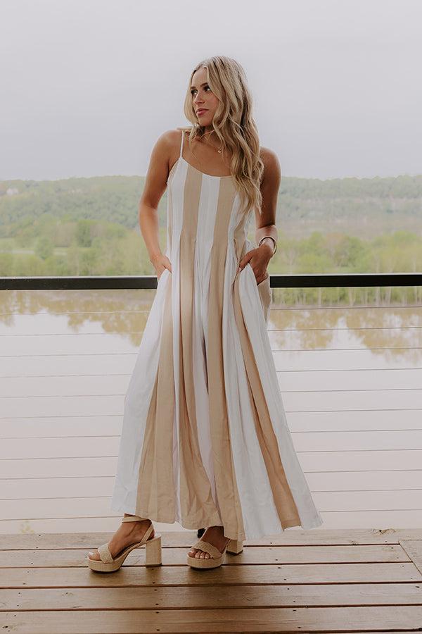 Stripe A Pose Linen-Blend Jumpsuit in Iced Latte Product Image