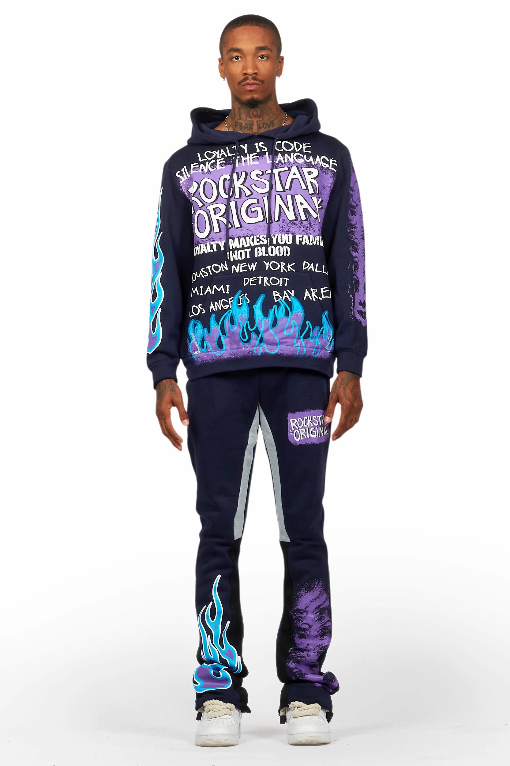 Beno Navy Stacked Flare Hoodie Track Set Male Product Image