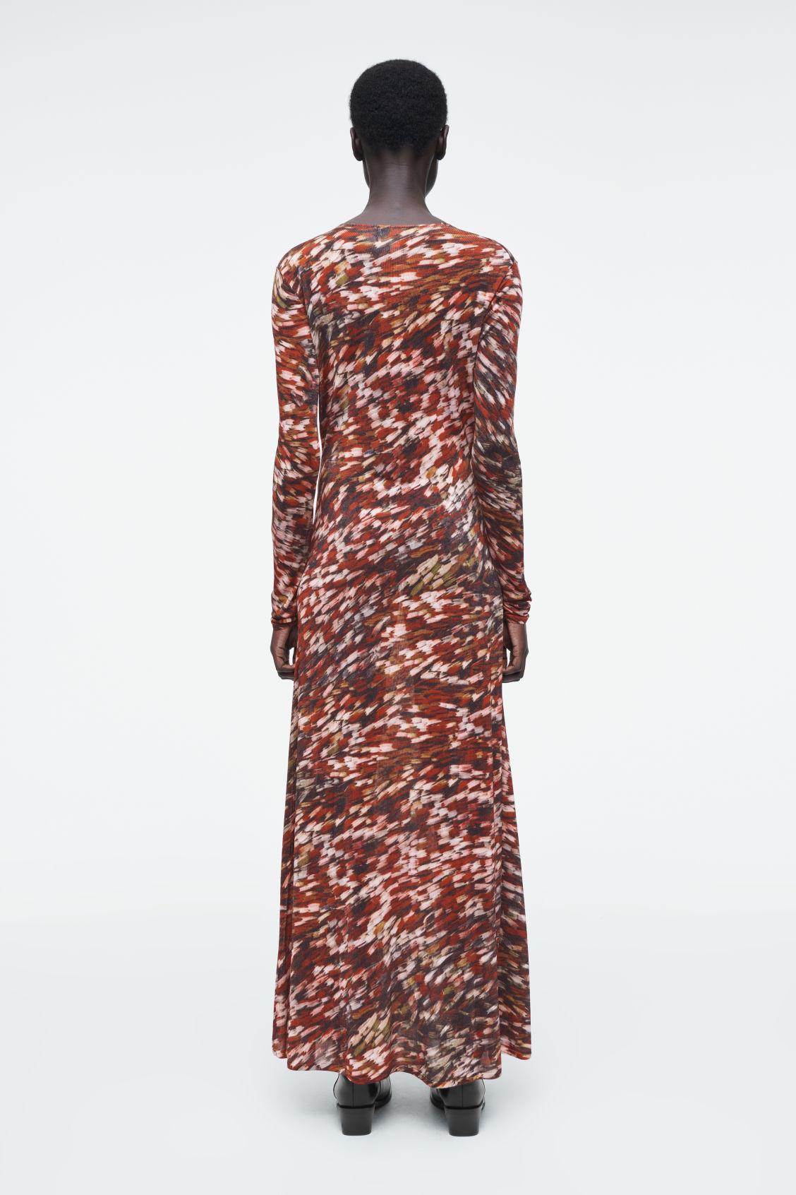 PRINTED SEMI-SHEER KNITTED MAXI DRESS Product Image