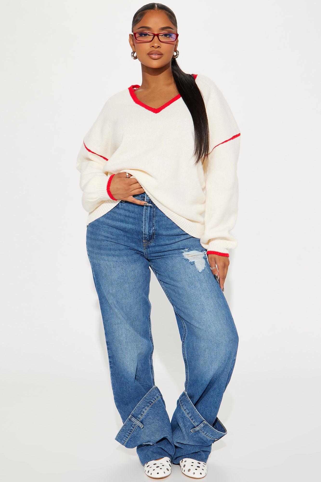 Sporty Oversized Sweater - Cream/combo Product Image