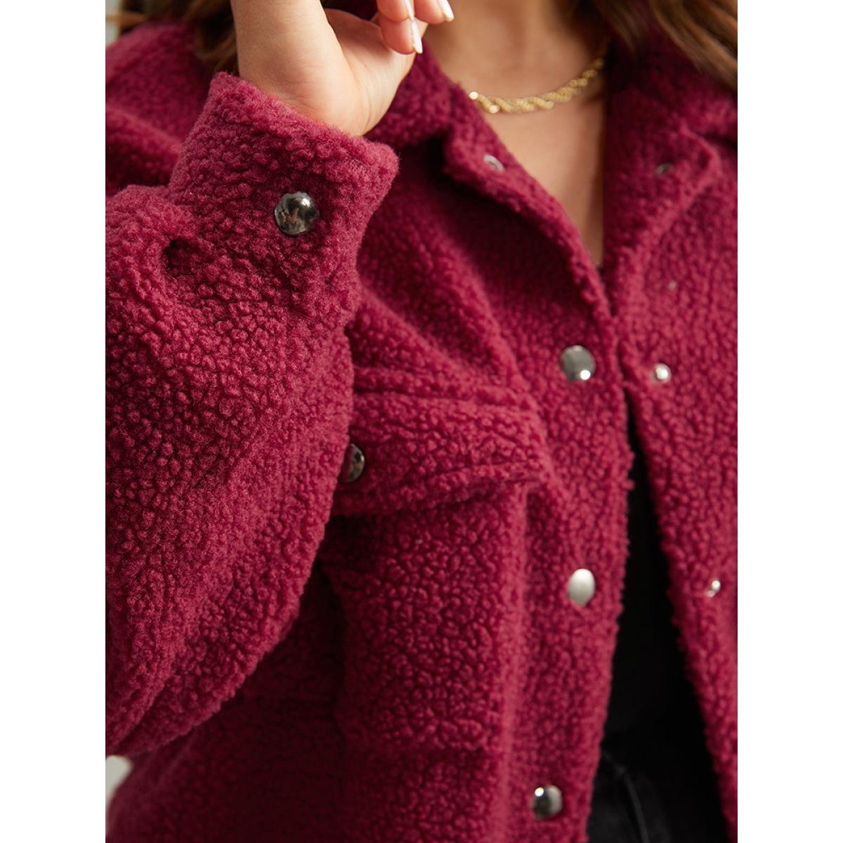 Plus Size Fuzzy Solid Flap Pocket Button Fly Coat Women Russet Casual Texture Ladies Everyday Winter Coats BloomChic 22-24/3X Product Image