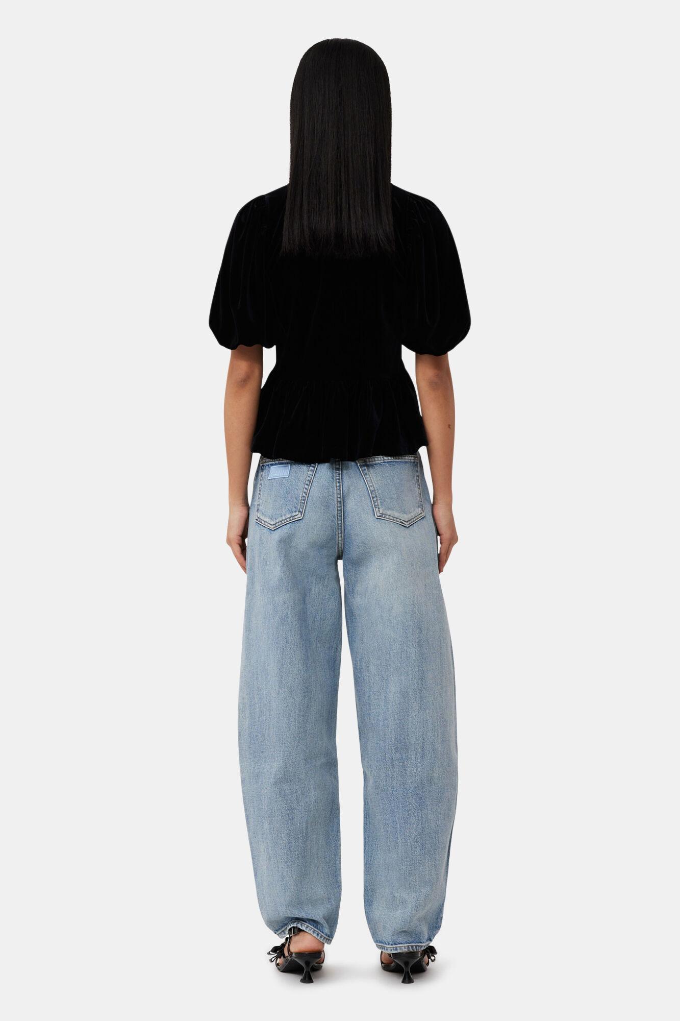 Black Velvet Jersey V-neck Blouse Product Image