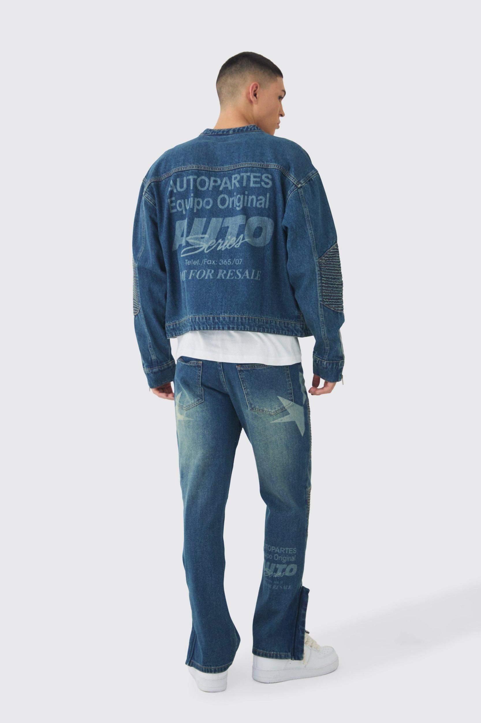 Straight Leg Moto Star Laser Print Jeans | boohooMAN USA Product Image