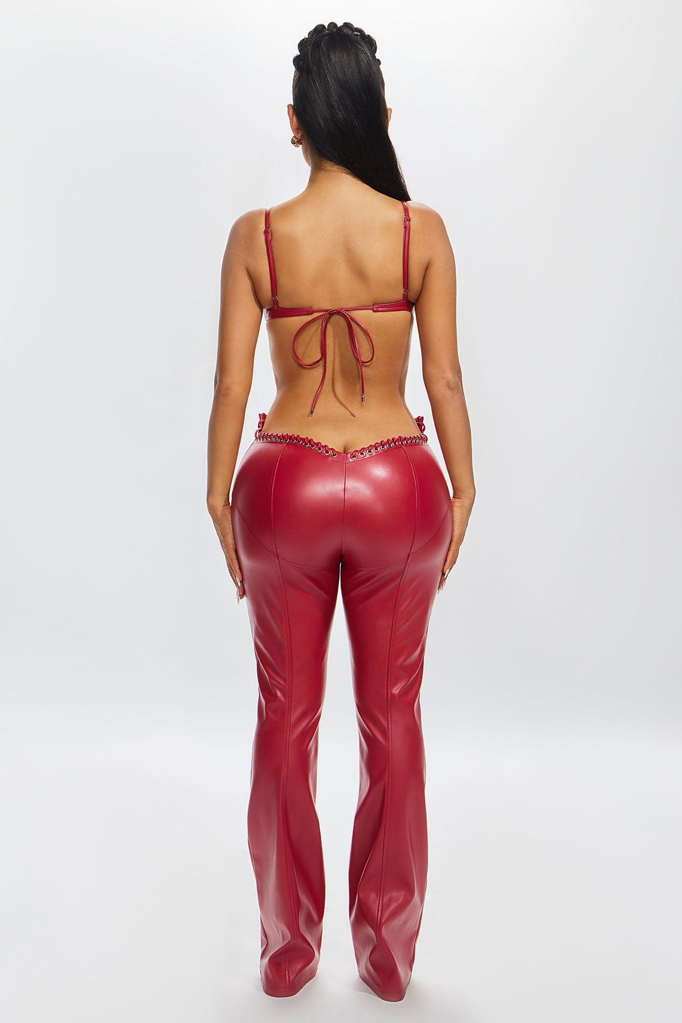 Vivienne Faux Leather Lace Up Pant - Red Product Image