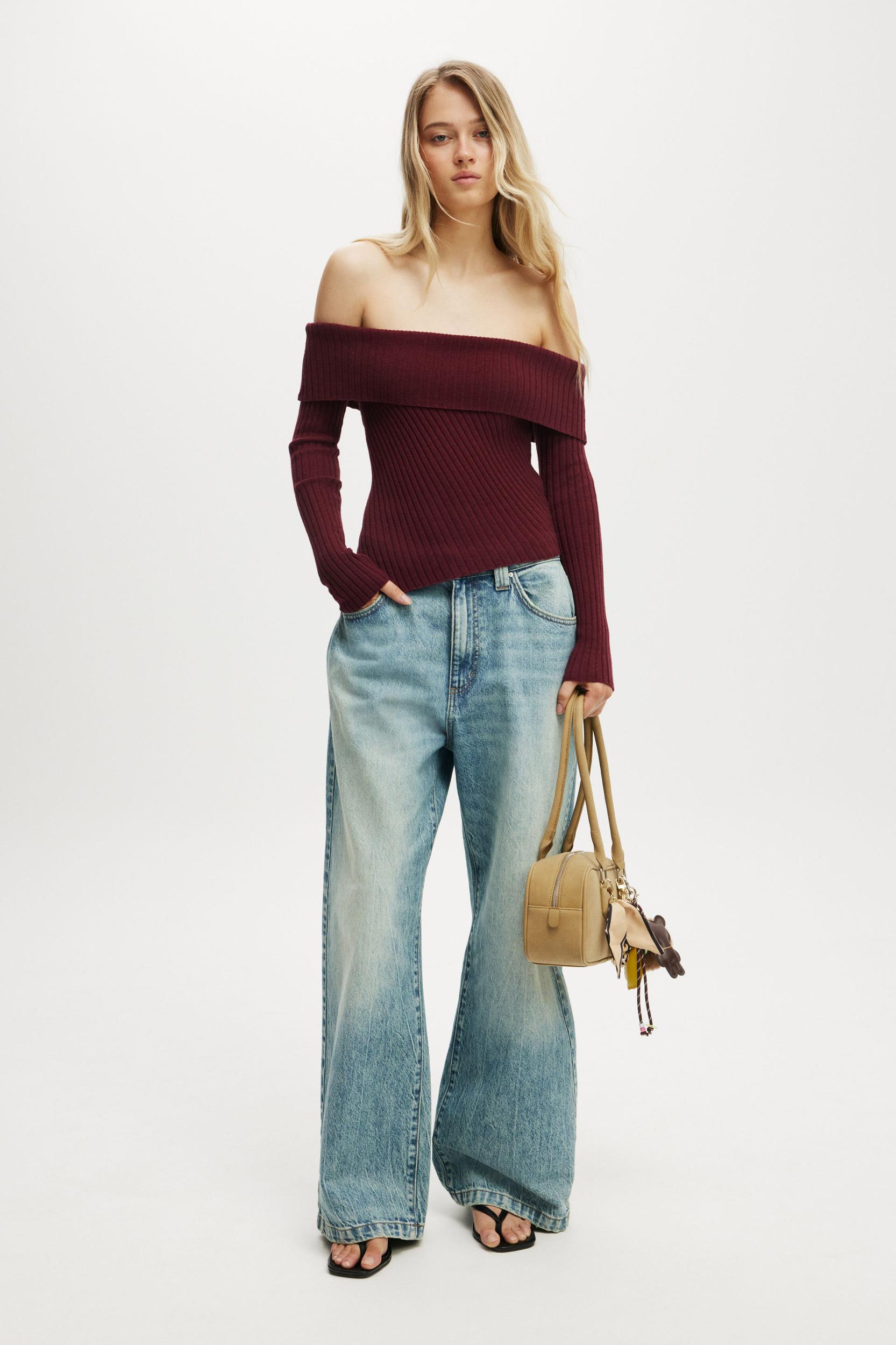 Asym Rib Off Shoulder Knit Product Image