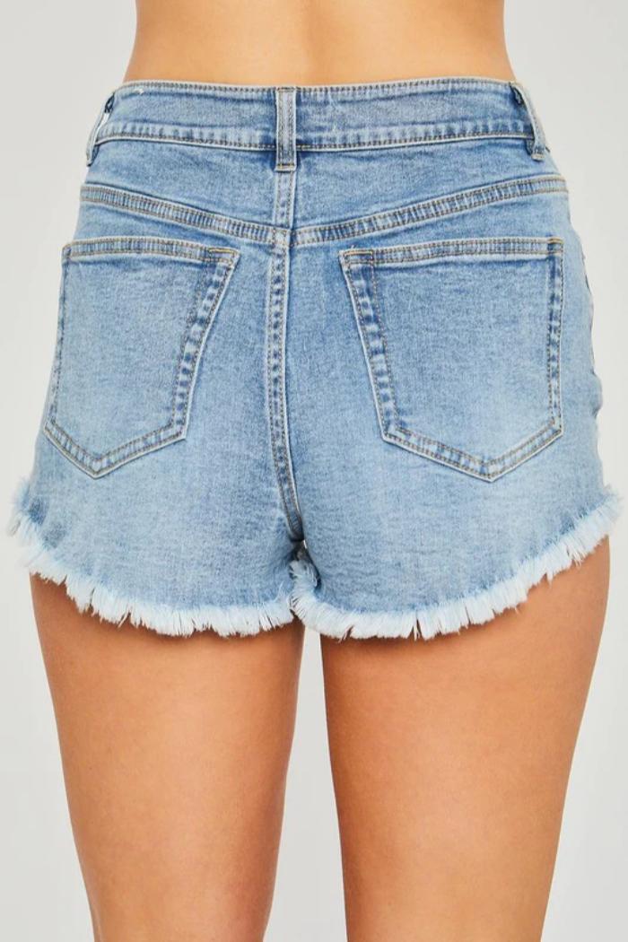 Distressed Denim Dark Blue Shorts Product Image