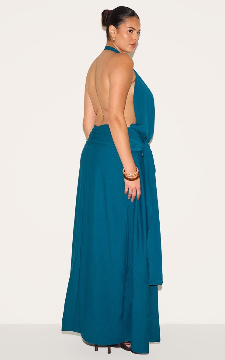 Plus Teal Floaty Woven Cowl Neck Low Back Maxi Dress Product Image