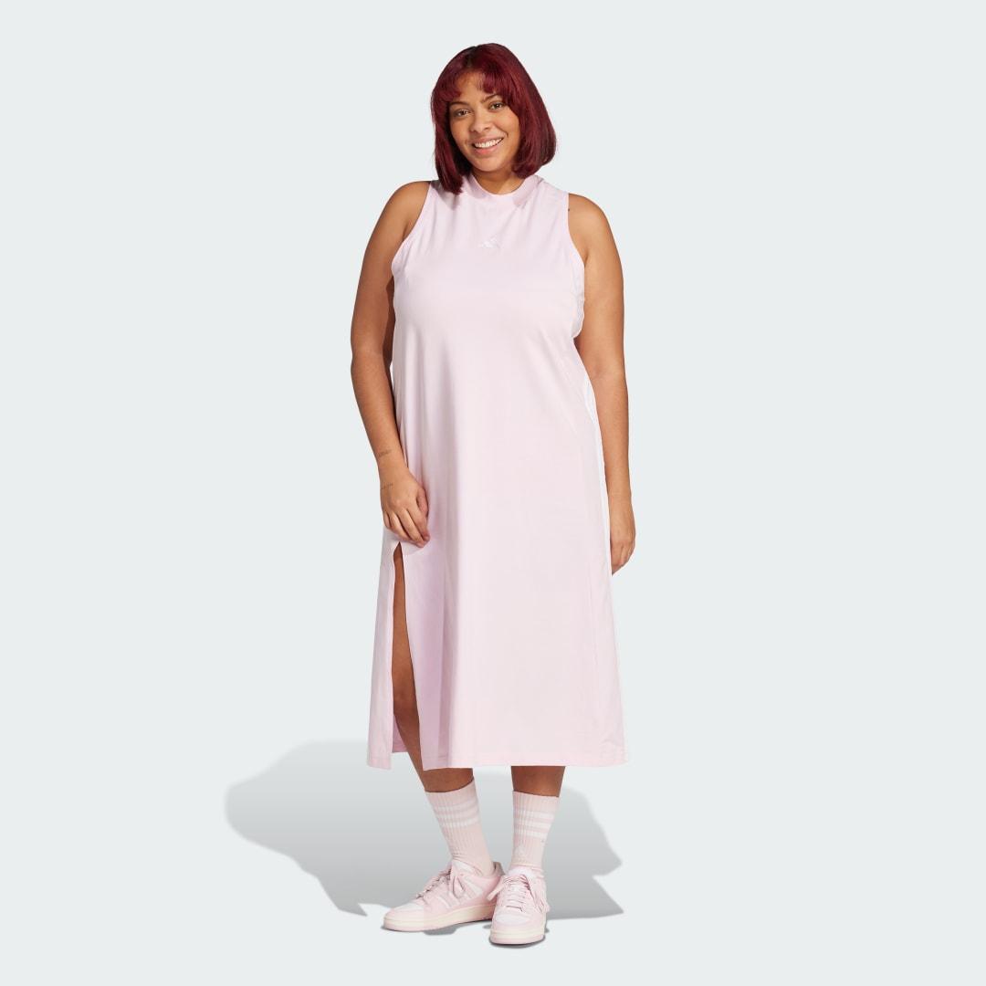adidas Essentials 3-Stripes Long Racerback Dress (Plus Size) Clear Pink 3X Womens Product Image