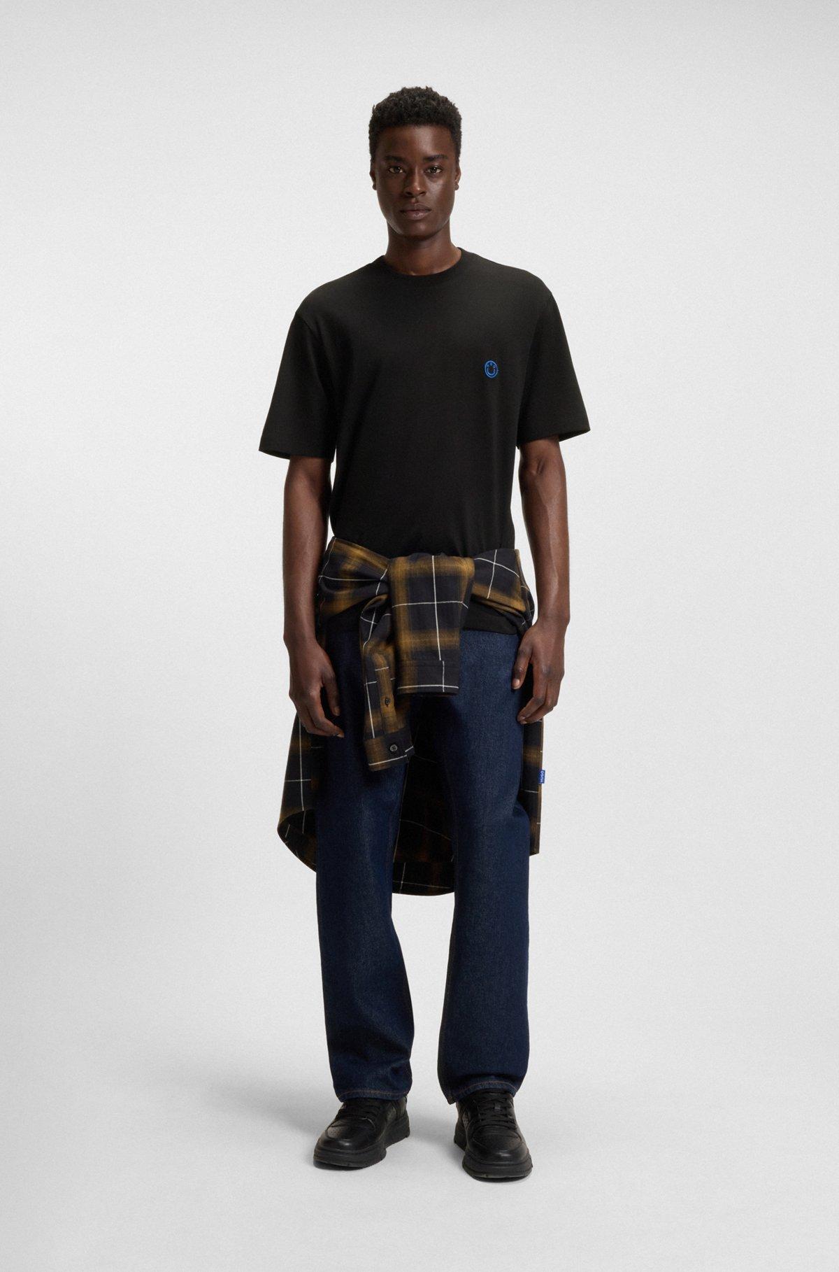 HUGO - Cotton jersey T-shirt with curved logo - Black Product Image