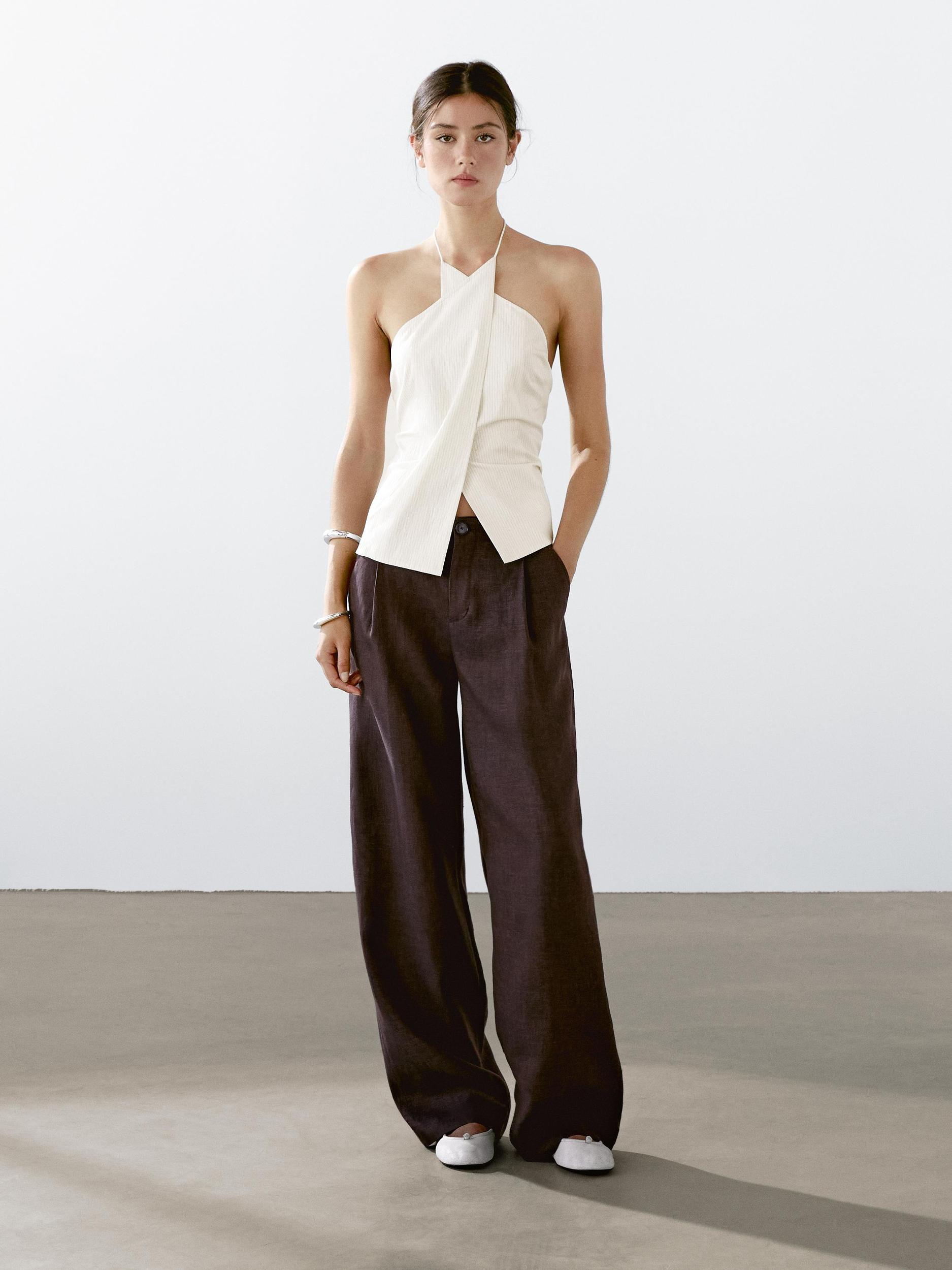 100% linen relaxed fit trousers Product Image