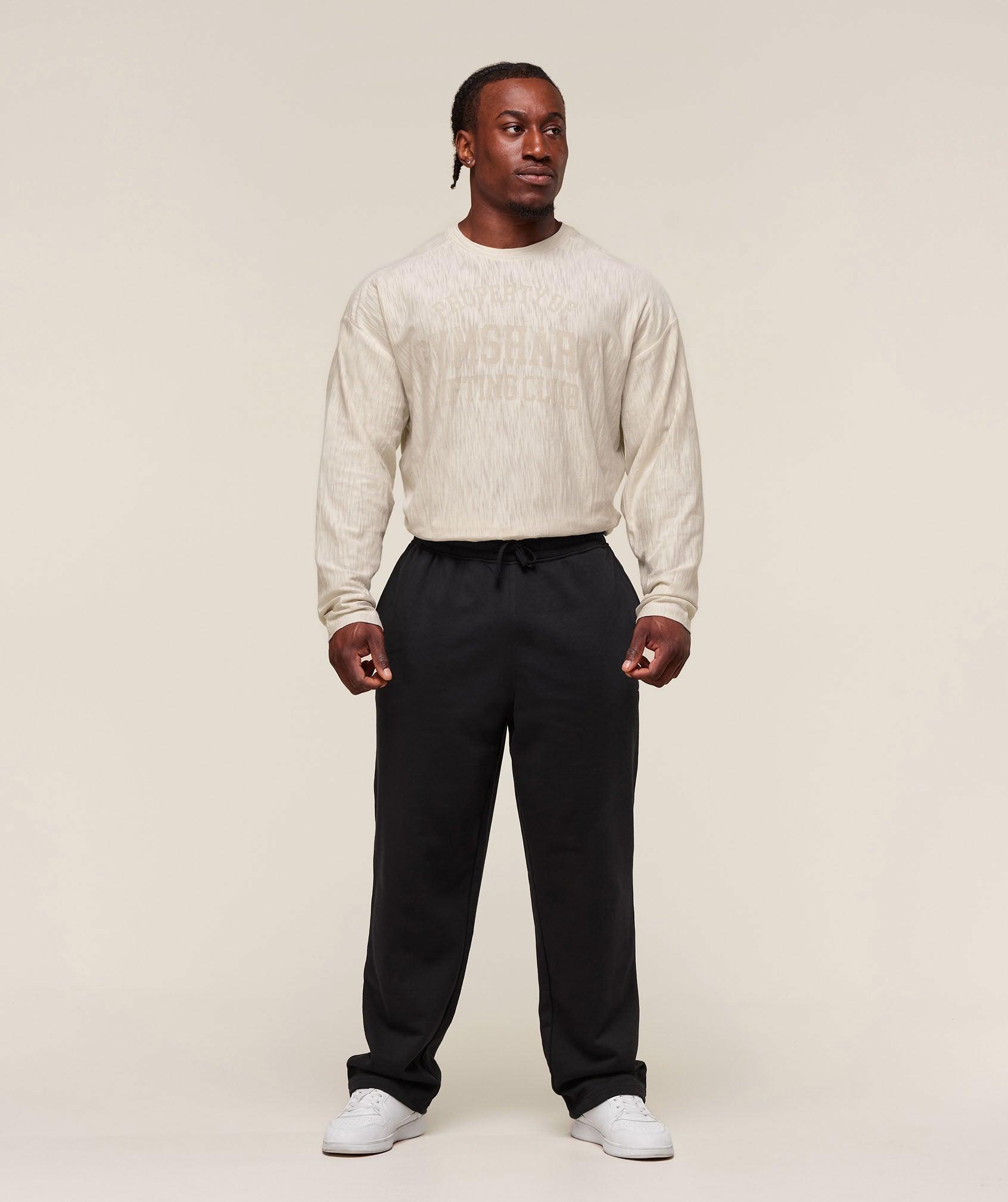 Gymshark Lightweight Slub Textured Lifting Authenticator OS LS T-shirt - Oat White Male Product Image